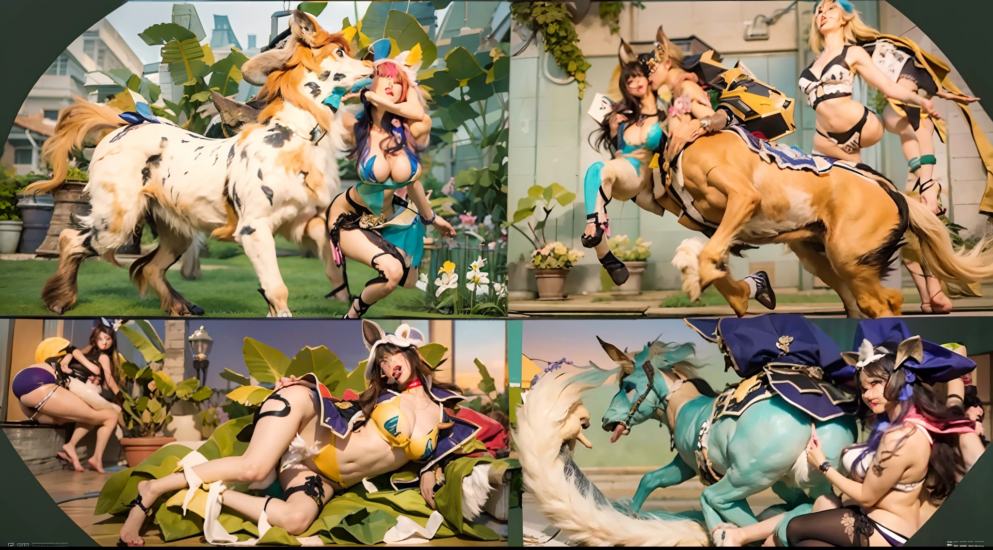 In the beautiful illustration of this super-grand scene,The ultra-distant lens shows us(Over eight separate and distinctive centaur characters:9.9),They all have their own characteristics,Vivid and interesting。Radiant from the heavens(Angelic centaurs:6.6),To nightmarish is(Centaurs surrounded by flames:6.6)、And then to the wind dancing in the air(Fairy centaurs:6.6)、And thunder and lightning surrounding(One-horned centaur:6.6),and shining metallic ones(Mechanical style centaur:6.6)、And then(A centaur with colorful dragon scales covering the whole body:6.6)The power is powerful、Elegant and agile(Elf centaur's slenderness:6.6)Gracefully wears a flower crown、Enchanting and charming(Tiflin centaurs:6.6)、Have the indescribable(Raised sexy:6.6)'s(Succubus centaurs:6.6)。Each character has their own unique charms and abilities。The illustration uses advanced artistic techniques and tools,(Divide the scene into sections by geometric arrangement:9.9),Each section corresponds to a centaur character,This makes more efficient use of space。Through Midjourney's advanced brush tools、Color palette、Material packs and model packs、Texture tools,For each centaur, beautiful props are designed to increase racial characteristics、Clothing and physical features,(Enhances the character's personality and visual appeal:2.5),The scenery in the illustrations is stunning,There are changing skies、rainbowing、extreme light、Stars and Moon。Incorporating iconic landmarks such as Mount Everest,and fireworks、tranquil lake、Natural and urban elements of waves and neon lights,Creates a magical atmosphere,The centaurs display their unique abilities and equipment in a variety of environments,This is true even in extreme alien landscapes。(Use Midjourney's tools、Material packs、Texture tools、The color palette makes depicting details vivid and realistic:9.9),From complex hairstyles and as well as different racial traits、Body、Appearance features、Clothing to real textures,This greatly enhances the realism of the cha