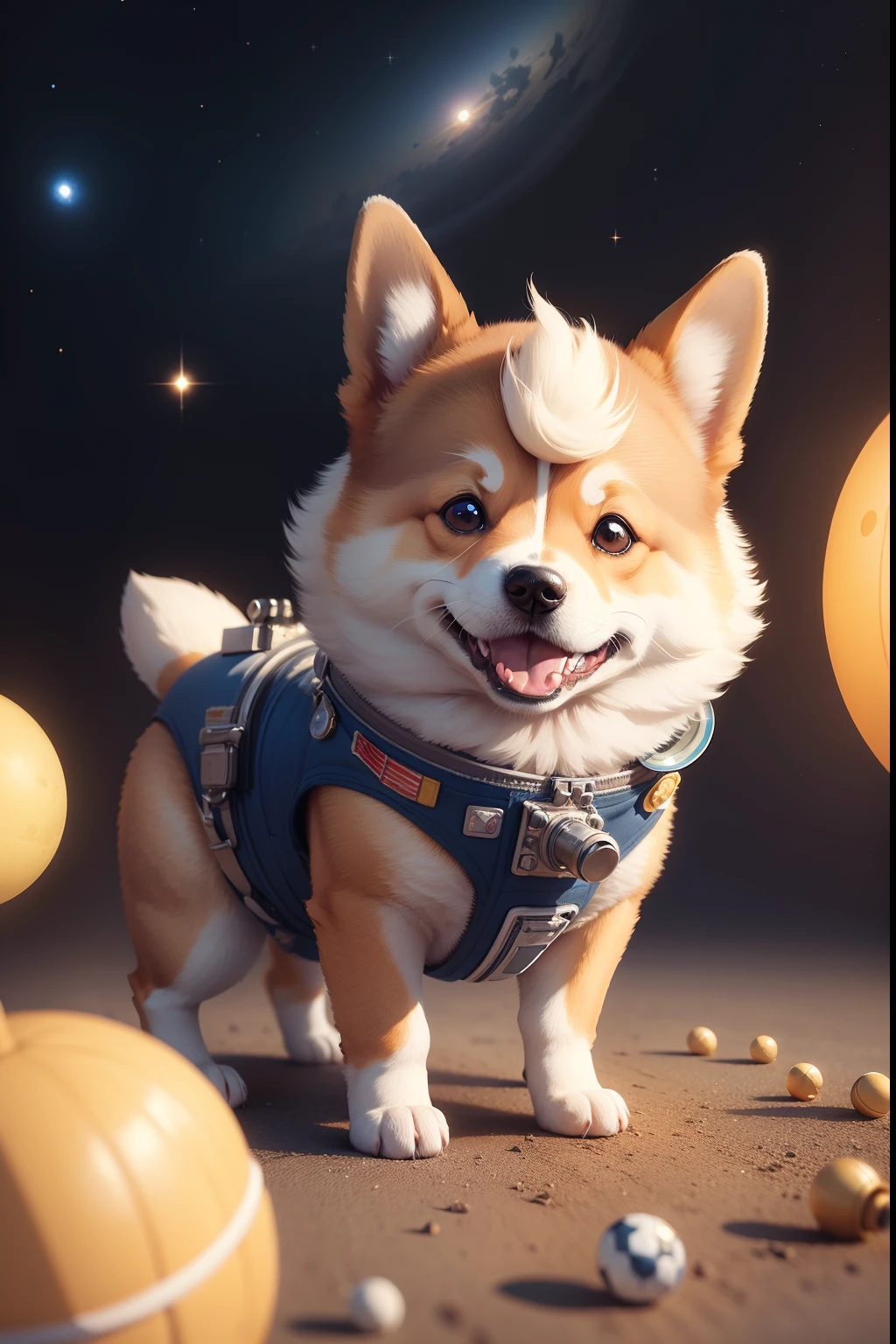 puppy sitting on the ground with a no background, corgi cosmonaut, dog in a space suite, shiba inu cosmonaut, shiba inu cosmonaut portrait, cute corgi, corgi with]!!, adorable digital painting, cute detailed digital art, cute 3 d render, sticker