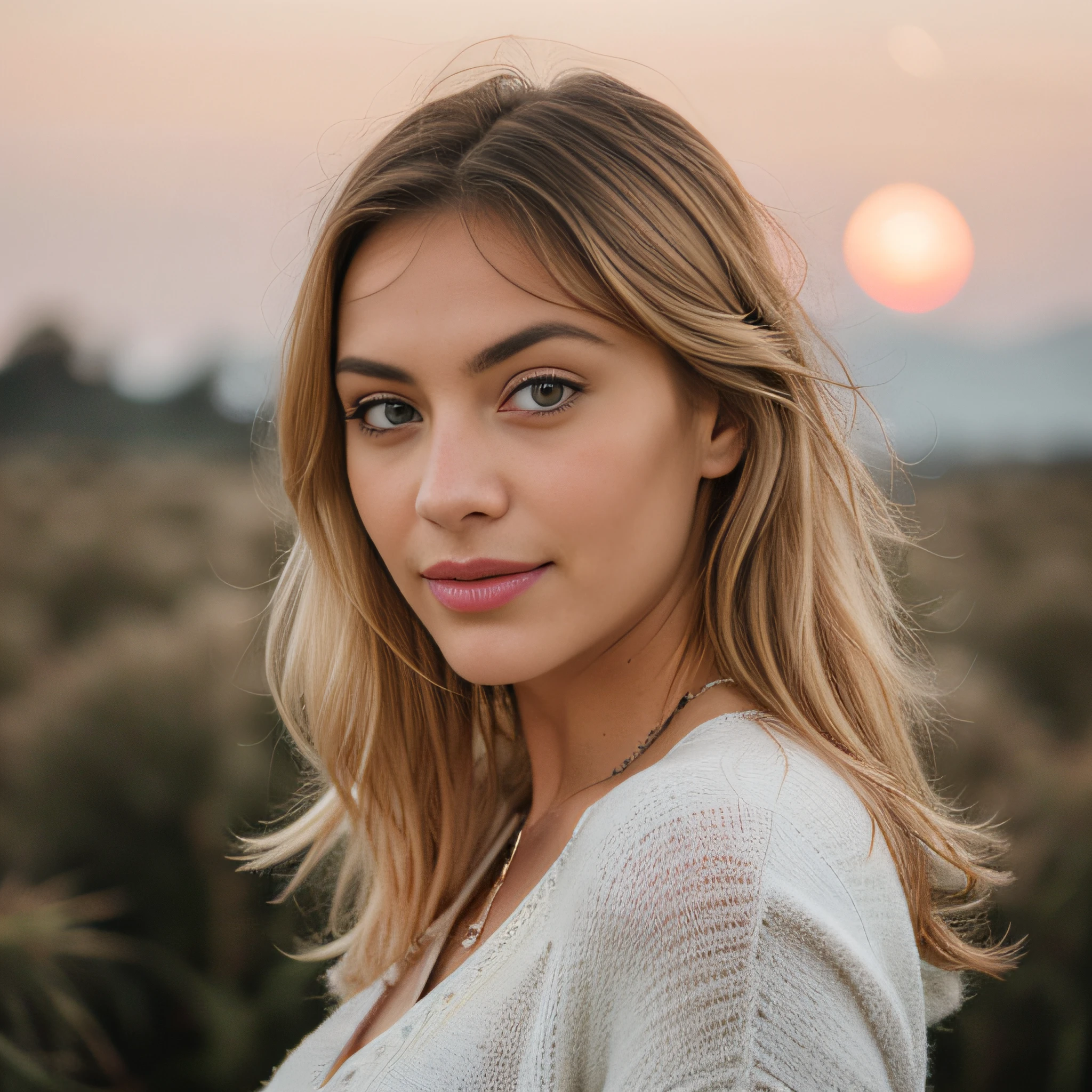 Cute beautiful blonde with yellow sweater (Strand entlanglaufen bei Sonnenuntergang), sehr detailliert, 21 Jahre alt, unschuldiges Gesicht, naturally wavy hair, blaue Augen, high-res, Meisterwerk, best qulaity, komplizierte Details, sehr detailliert, scharf Fokus, detaillierte Haut, realistische Hauttextur, Textur, detaillierte Augen, professionell, 4k, charming smile, aufgenommen mit Canon, 85 mm, light depth of field, Kodak Vision-Farbe, perfectly fitting body, extrem detailliert, Foto_\(ultra\), fotorealistisch, realistisch, Nachbearbeitung, maximale Details, Rauheit, echtes Leben, ultrarealistisch, Fotorealismus, Fotografie, 8k uhd, Fotografie