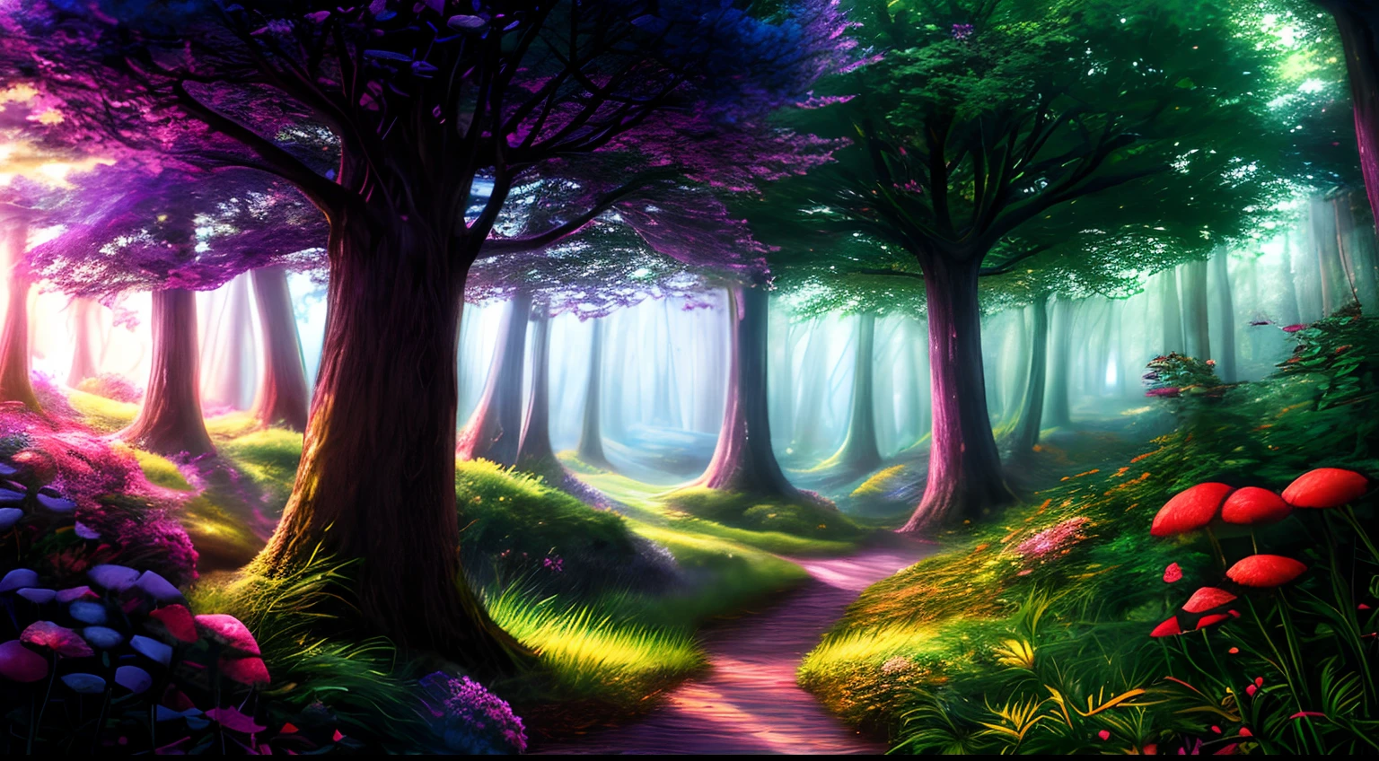 masterpiece, best quality, high quality,extremely detailed CG unity 8k wallpaper, An enchanting and dreamy scene of a fantasy forest, with towering trees, glowing mushrooms, and hidden fairy glens, creating a sense of mystique and enchantment, artstation, digital illustration, intricate, trending, pastel colors, oil paiting, award winning photography, Bokeh, Depth of Field, HDR, bloom, Chromatic Aberration ,Photorealistic,extremely detailed, trending on artstation, trending on CGsociety, Intricate, High Detail, dramatic, art by midjourney