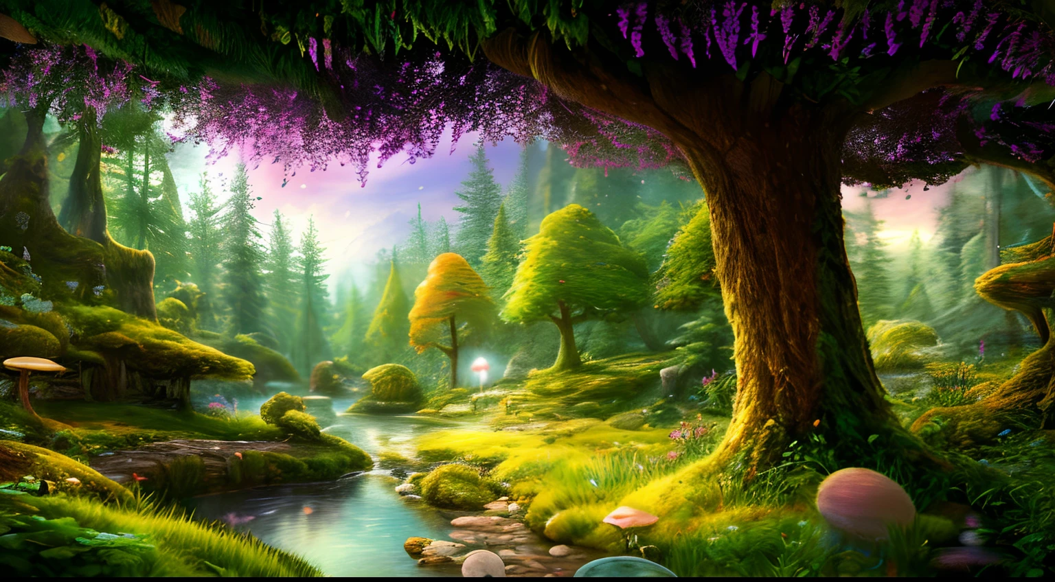 masterpiece, best quality, high quality,extremely detailed CG unity 8k wallpaper, An enchanting and dreamy scene of a fantasy forest, with towering trees, glowing mushrooms, and hidden fairy glens, creating a sense of mystique and enchantment, artstation, digital illustration, intricate, trending, pastel colors, oil paiting, award winning photography, Bokeh, Depth of Field, HDR, bloom, Chromatic Aberration ,Photorealistic,extremely detailed, trending on artstation, trending on CGsociety, Intricate, High Detail, dramatic, art by midjourney