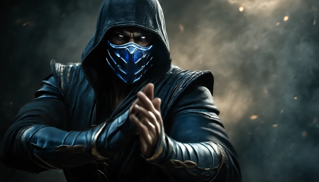 ((Subzero do mortal Kombat, ultra realistic)), (((corpo inteiro))), ((perfect hands)), atordoante, hyper realistic, octan render, surrounded by the effect of smoke and lightning, Estilo Mortal Kombat, fundo antigo, elegante, atordoante, (papel de parede), arte conceitual, detalhes intrincados, altamente detalhado, ((cinemactic)), Dramatic, (extremely high quality, Concedido, master part:1.5), (fotorrealista:1.5), fotografia, Realistic photo, Nikon, Luz Natural, 4k, highes definition, XF IQ4, 150MP, 50 millimeters, ISO 1000 Certification, 1/250 Anos, Luz Natural, Adobe Lightroom, photolab, Photographic Affinity, PhotoDirector 365,