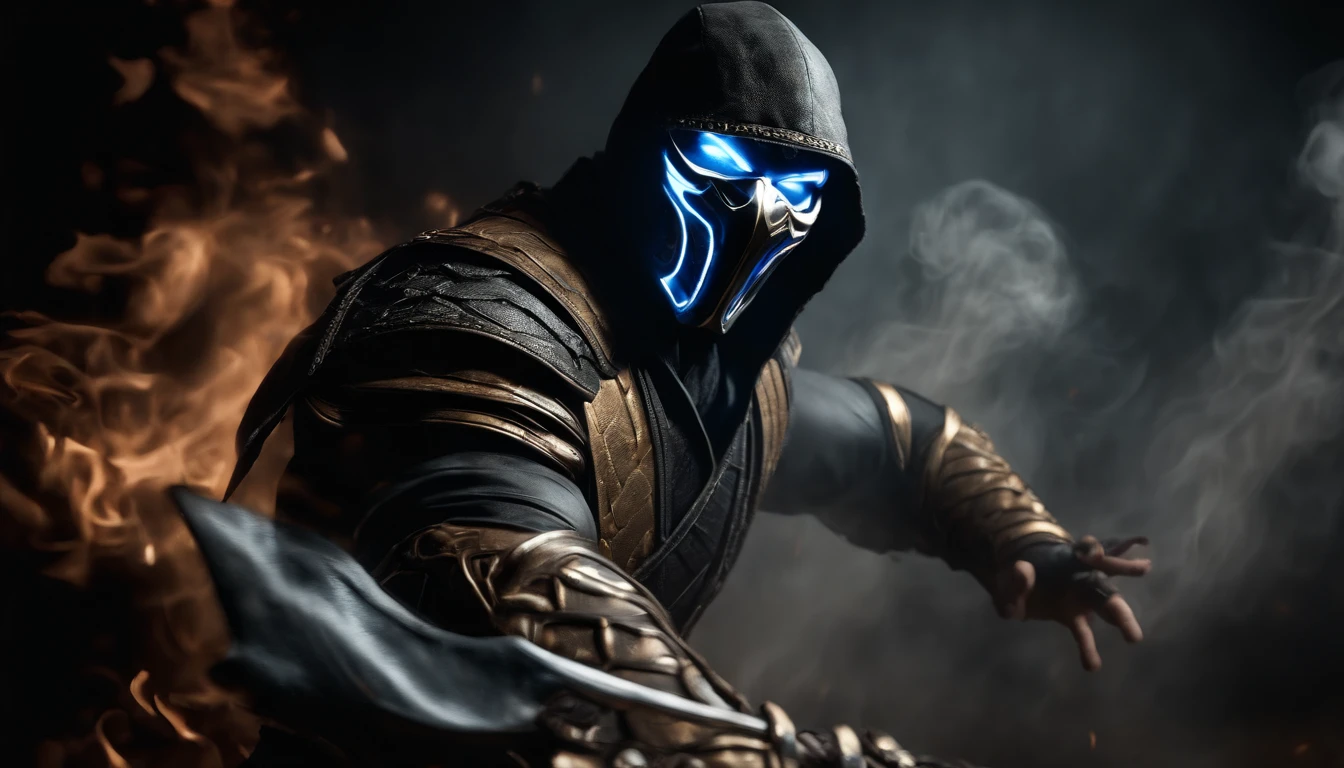 ((Subzero do mortal Kombat, ultra realistic)), (((corpo inteiro))), ((perfect hands)), atordoante, hyper realistic, octan render, surrounded by the effect of smoke and lightning, Estilo Mortal Kombat, fundo antigo, elegante, atordoante, (papel de parede), arte conceitual, detalhes intrincados, altamente detalhado, ((cinemactic)), Dramatic, (extremely high quality, Concedido, master part:1.5), (fotorrealista:1.5), fotografia, Realistic photo, Nikon, Luz Natural, 4k, highes definition, XF IQ4, 150MP, 50 millimeters, ISO 1000 Certification, 1/250 Anos, Luz Natural, Adobe Lightroom, photolab, Photographic Affinity, PhotoDirector 365,