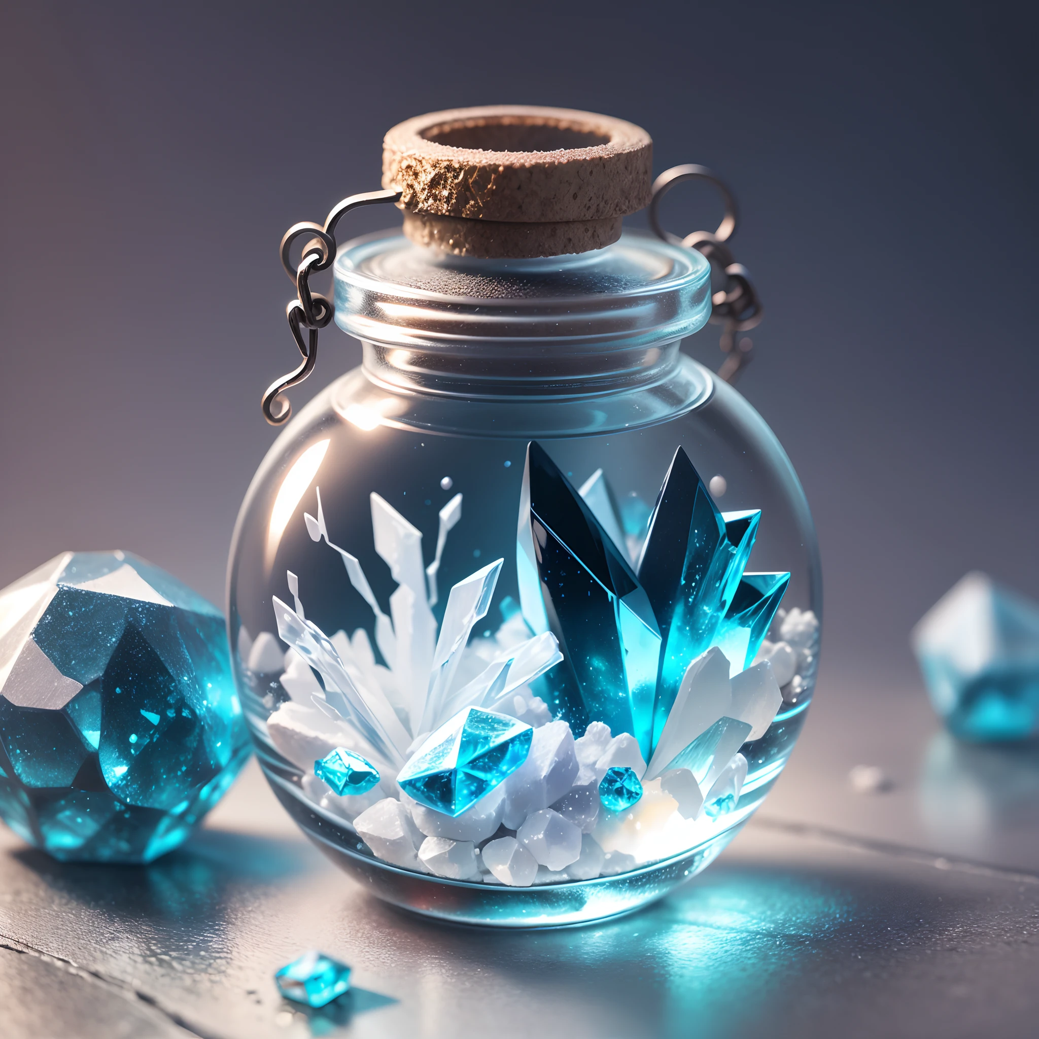 snowflake in small bottle, dynamism, crystal, water, no_girl, no_boy, colorful, cute, fantasy --auto --s2