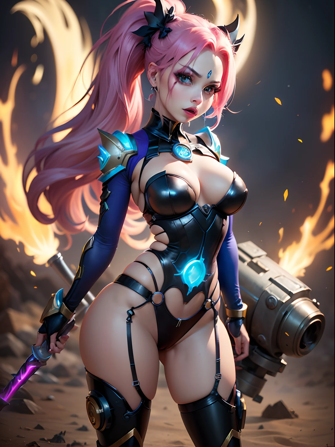 Lux jinx fusion league of legends standing with minigun