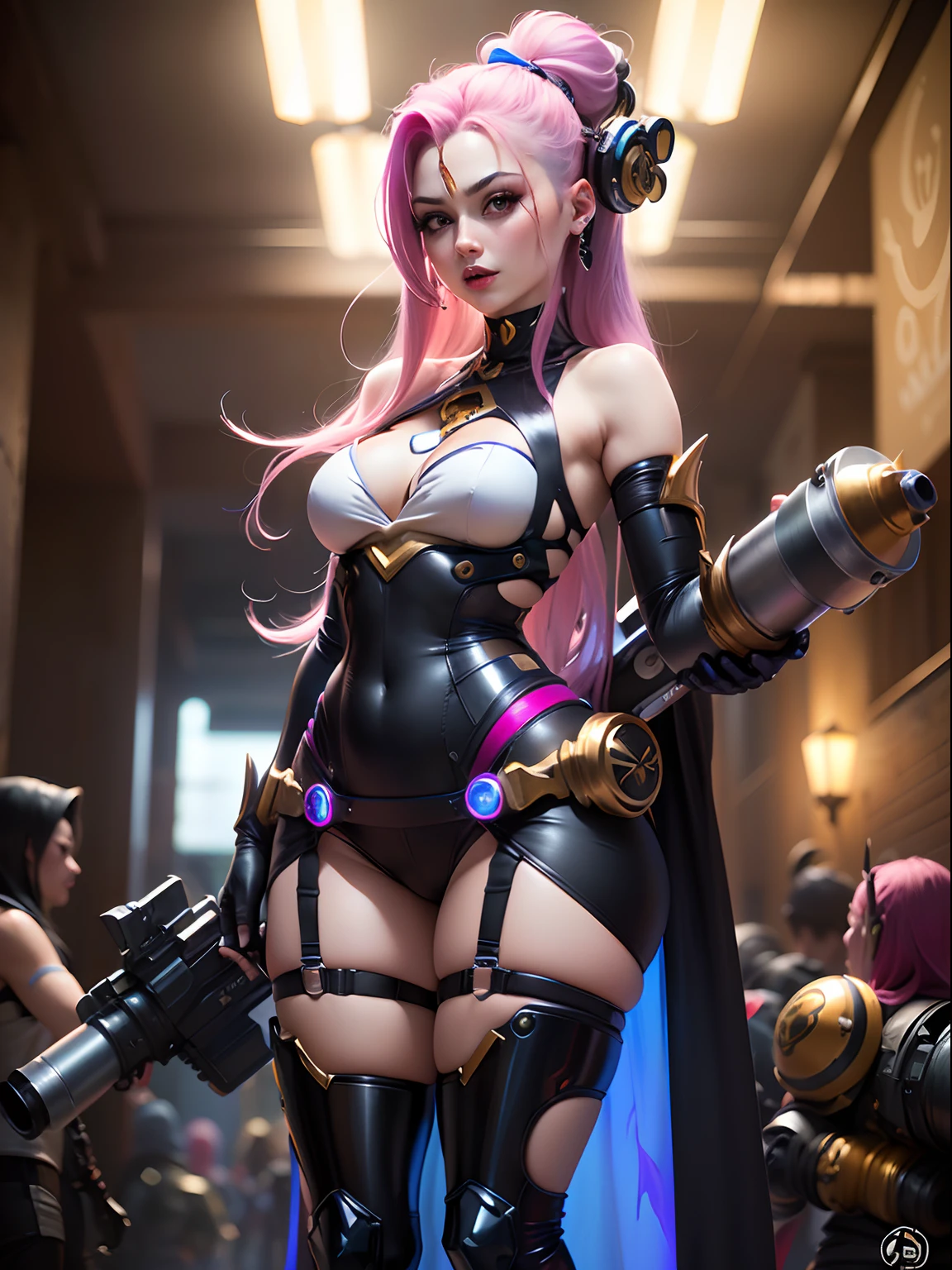 Lux jinx fusion league of legends standing with minigun