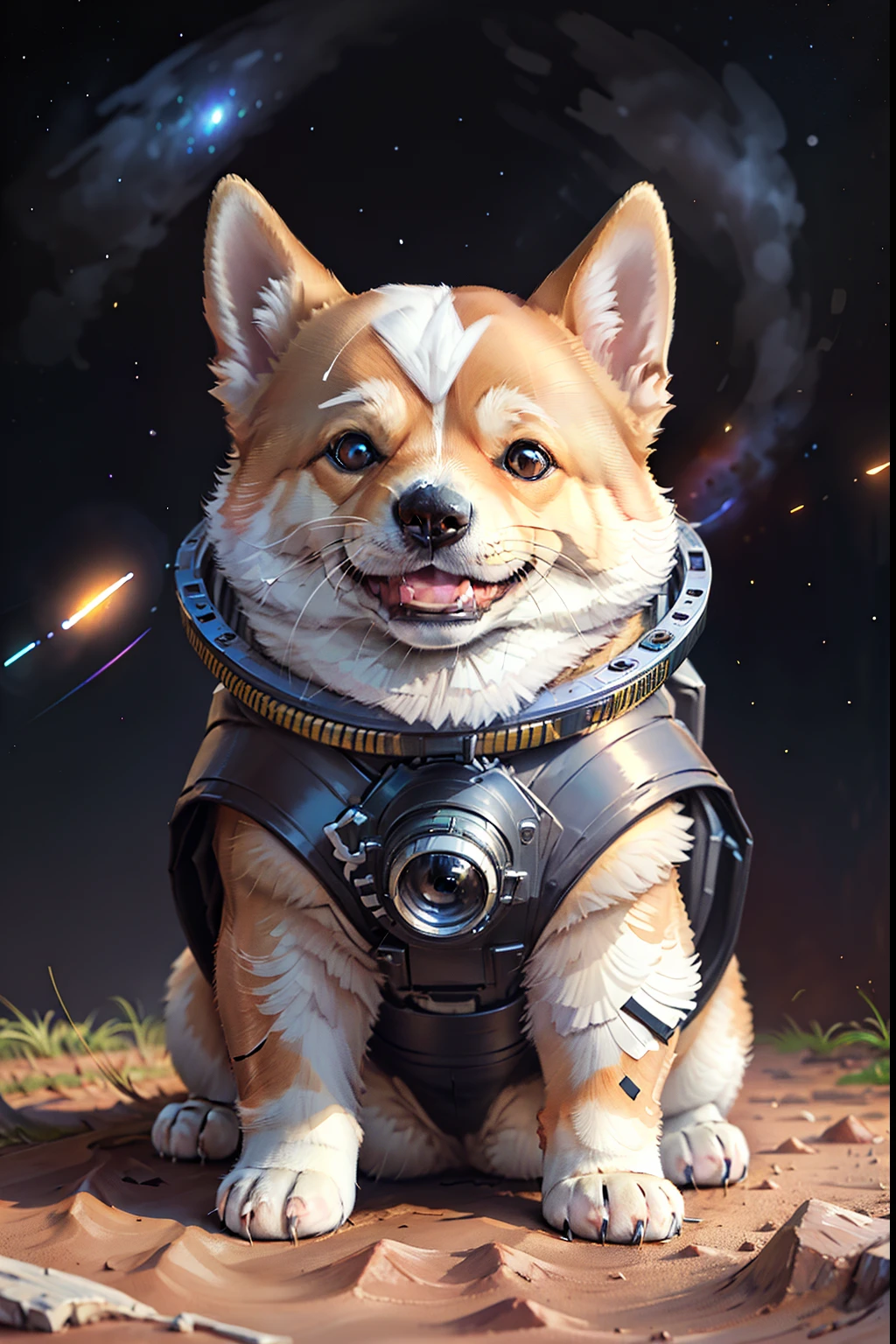 puppy sitting on the ground with a no background,no background, corgi cosmonaut, puppy in a space suite, shiba inu cosmonaut, shiba inu cosmonaut portrait, cute corgi, corgi with]!!, adorable digital painting, cute detailed digital art, sticker, srceen T-shirt.