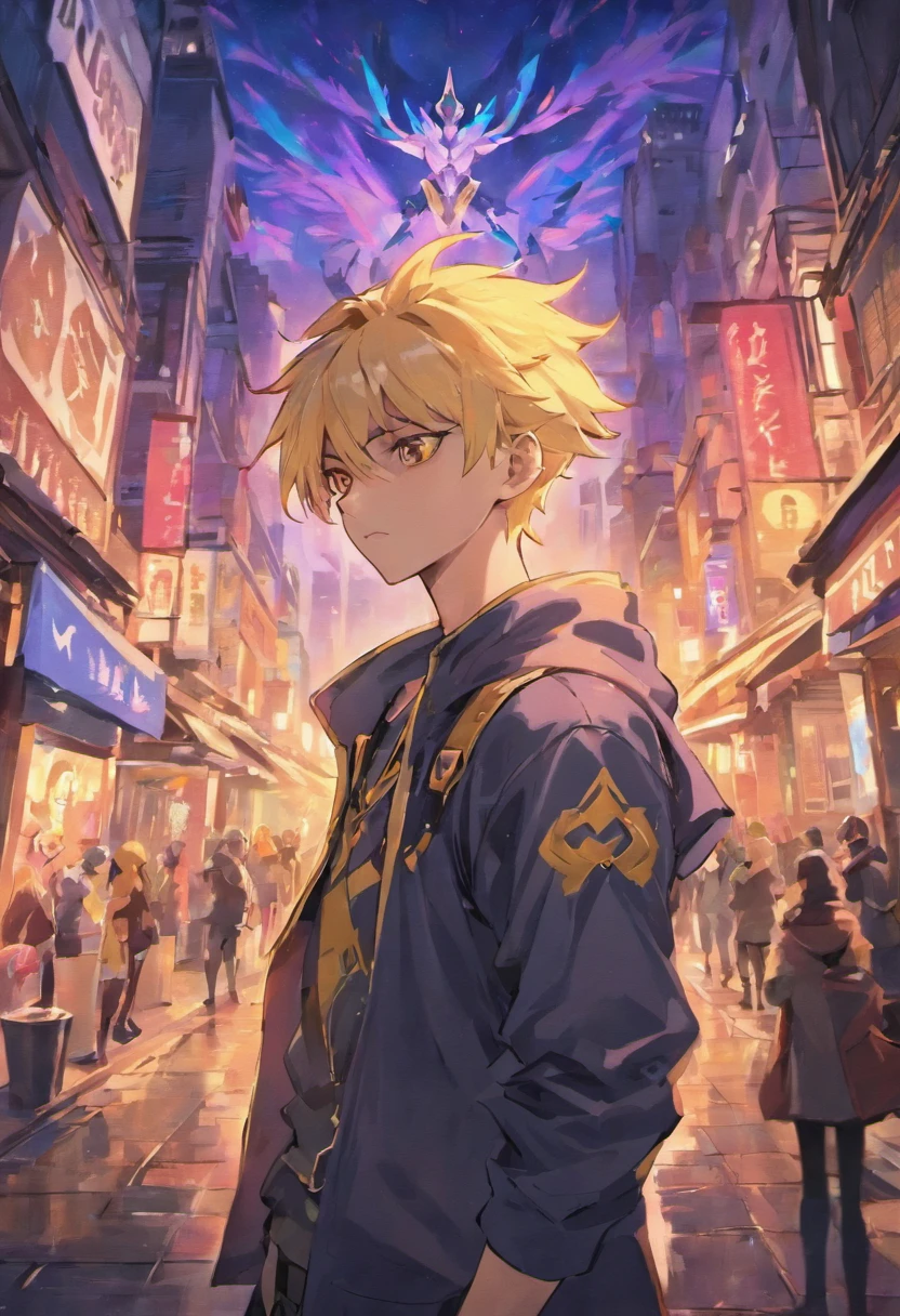 show Varus from League of Legends standing in the city talking to each other and chilling