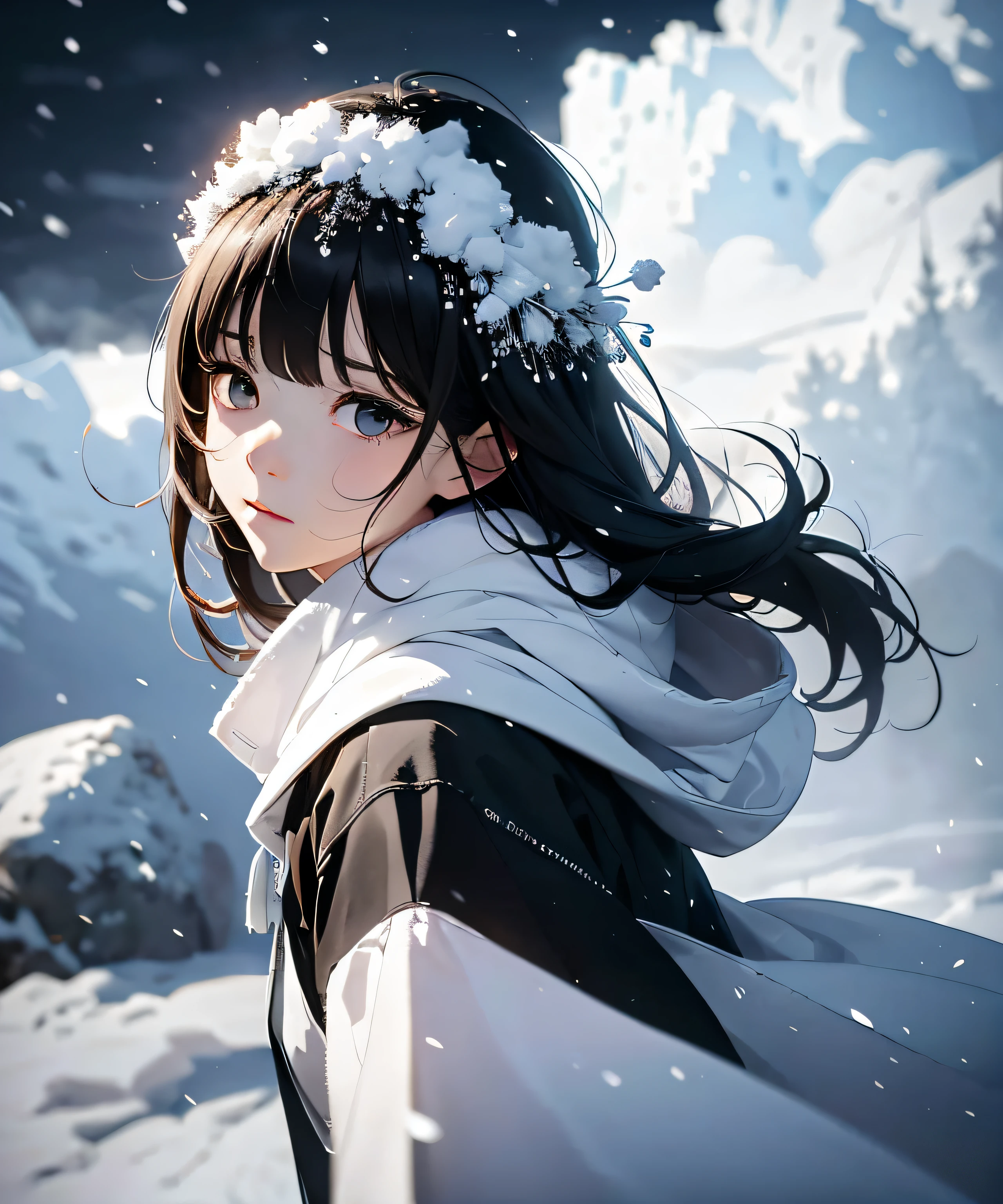 Masterpieces, (Illusion: 1.5), The Ghost of a Beauty, The Dead, (((Cloudy Day)), ((Snow Day)), ((Death Dress)), (Kyoko), (Forehead Eboshi), (Forehead Eboshi), (Dream: 1.5), (Snowy Forest), (Dream: 1.5), Scary Dream, ((Dense Fog: 1.8)), ((Dry Ice)), (Foggy: 1.5), (Snowstorm: 1.5), In the Deep Forest, (Falling Snow: 1.5), Beautiful and Beautiful, (((Sea of Clouds)), (Above the Clouds)), Night, (Pitch Black Darkness), (Reflected Light of Snow), Long Black Hair, Hair Luster, Snowflake, Snowflake Hair Ornament, Snow Mountain, Full Body, Black Hair Flying in the Wind, ((Cloudy)))), Jet Black, (White Sigh: 1.5), Feet, (Hidden by Snow Smoke: 1.5), (Snow Smoke), (Sigh: 1.5), (Anger), (Sad), (Melancholy), (Pale Flame), (Foxfire), Wallpaper, Photorealistic, 4K, Real