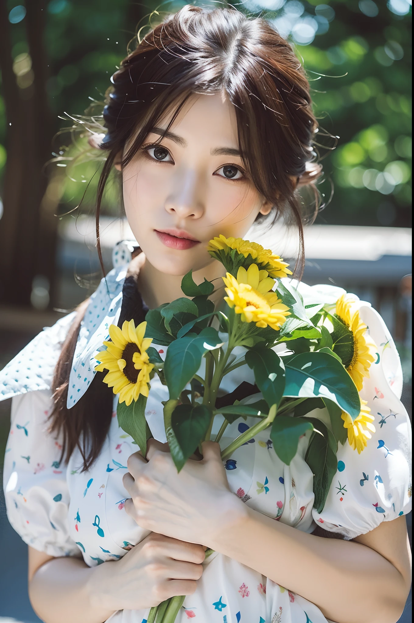 (((Medium hair))), best qualtiy, 8K, hdr, A high resolution, absurderes:1.2, blur backgroun, Background bokeh:1.2, photography of, (RAW photo:1.2), (真实感:1.4), (Masterpiece:1.3), (complexdetails:1.2), 1girll, 独奏, japanaese girl, delicated, Beautiful detailed, (Delicate double eyelids), (Detailed facial features), Bigboobs, (((Large breasts))), Skin Firm, (Looking_at_peeping at the viewer), From_Front, （being thin），（best qualtiy：1.4），（超A high resolution：1.2），cinematic lighitnglamplight，（Extremely detailed illustration），（Gloss on lips，best qualtiy，超A high resolution，depth of fields，Caustics，Extensive illumination，naturalshadow，85mm， f/1.4, iso 200, 1/160s:0.75),1girll, Solo, (((Silk vest))) Smile, ((silk garment,pleatedskirt,‎Classroom))