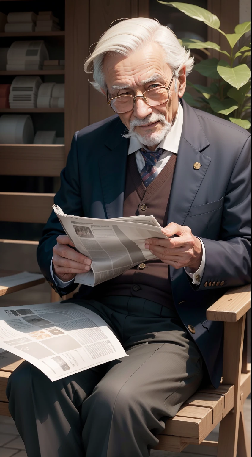 Old rich man reading newspaper,ssmile