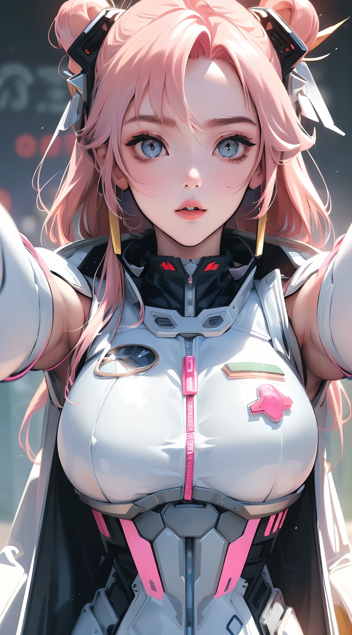 (Best Quality, 8k, 32k, Masterpiece, UHD:1.3), (Photo of Attractive Japanese Woman), ((1 Girl)), ((Moderate Boobs)), Abs, Perfect Body, Ultra Detailed Face, Detailed Lips, Fine Eyes, double eyelids,, (seductive), ((aroused:1.5)), ((in heat)), ((milf)) sexy girl, beautiful girl, jaw-dropping beauty, girl in mecha cyber armor, ((pink long hair:1.2)), ferra white mecha, female mecha, mechanized valkyrie girl, beautiful white uniform  clothed in sci-fi military armor, scifi woman, in (white futuristic armor:0.9), gorgeous female paladin, ((portrait to face and breast)), ((focus on upper body)), smiling beautifully, in mecha cockpit, sunlight illuminated her beautiful face, ((direct eye contact)), ((incoming hug_kiss:1.3)), ((close up until upper body:0.9))