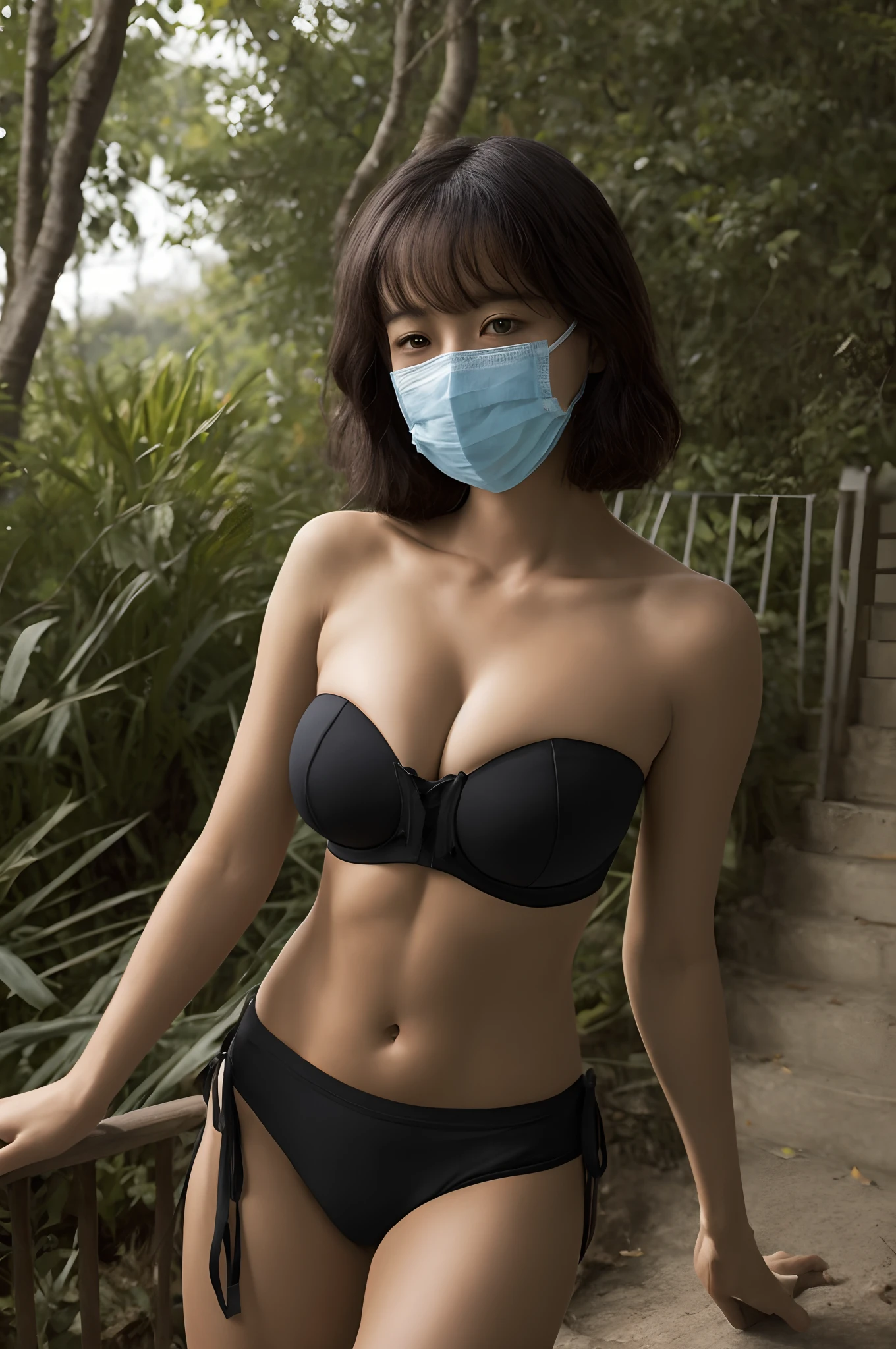 black facemask，young asian 1girl, strapless, underboob, huge breasts, arms behind back, outdoors, from below, (looking at me:1.2), open lips, photorealistic, Negative prompt: out of frame, blurry, distort, disfigure, mutate, mutilate, amputate, conjoined, watermark, low quality, bad image, ugly, grotesque, horror, anime
Steps: 30, ENSD: 31337, Size: 512x768, Seed: 610482437, Model: SRDR 0.6, Version: v1.5.2, Sampler: DPM++ 2S a Karras, CFG scale: 8, Model hash: 3a84229fb3, Hires steps: 15, Hires upscale: 1.5, Hires upscaler: 4x-UltraSharp, add_saturation: 012b58197f40, "add_brightness: 6ff2dd5184da, ADetailer model: mediapipe_face_full, ADetailer version: 23.8.1, Denoising strength: 0.3, ADetailer mask blur: 8, ADetailer confidence: 0.3, ADetailer dilate/erode: 64, ADetailer mask min ratio: 0.01, ADetailer inpaint padding: 64, ADetailer denoising strength: 0.3, ADetailer inpaint only masked: True, High-end strapless tempting sexy ancient style lingerie(73): 3c35809aa100"