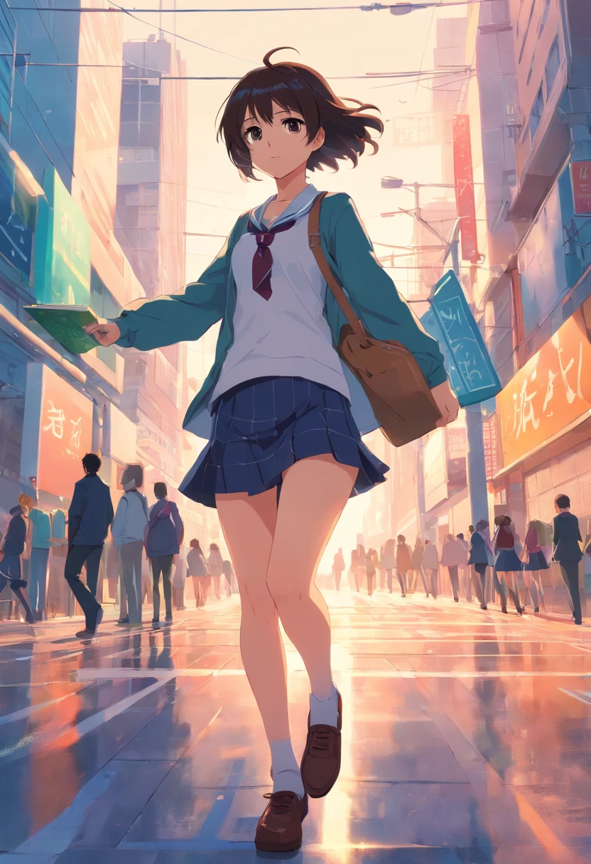 hi-school girl、A dark-haired、a miniskirt
