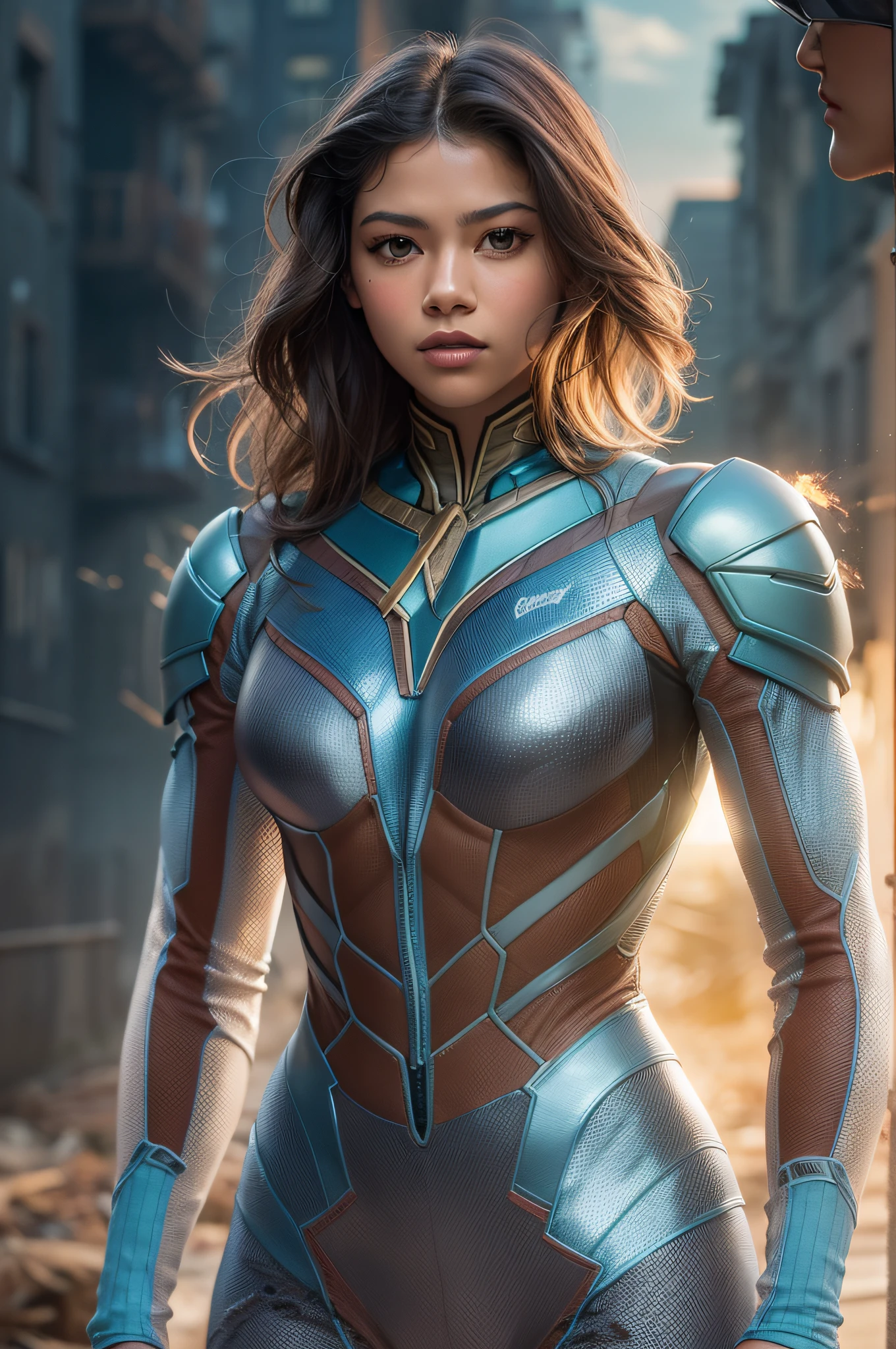 ((best quality)), ((masterpiece)), (detailed), perfect face, playful beautiful 20 year old woman, muscular and athletic body. pose. Inside a spaceship, wearing highly detailed futuristic skimpy Aquaman armor, sensual expression