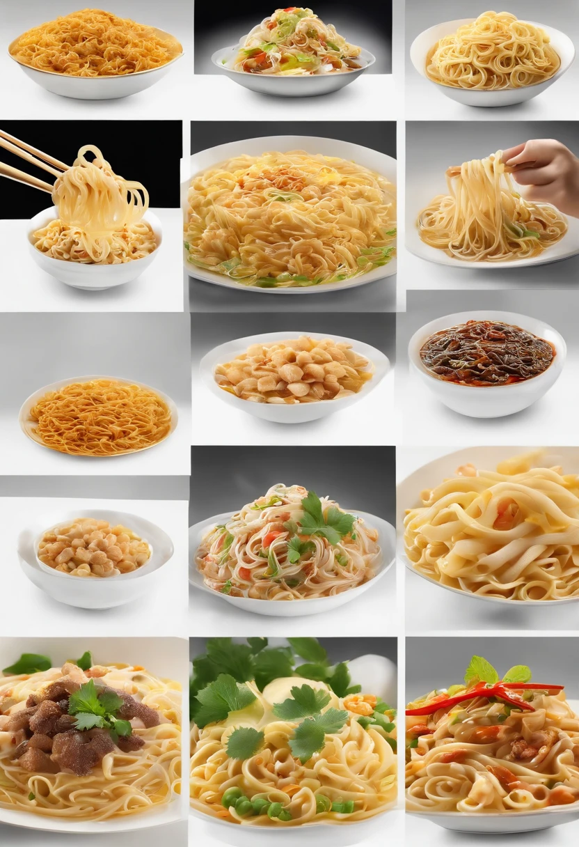 Several noodles float in the air like chopsticks，transparent background，super realistic food picture, high quality food photography, Amazing food illustration，8