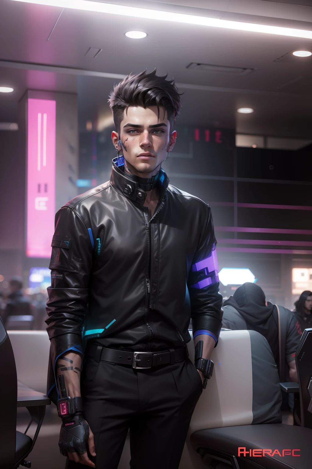 Change background cyberpunk handsome boy, realistic face, 8k, ultra realistic