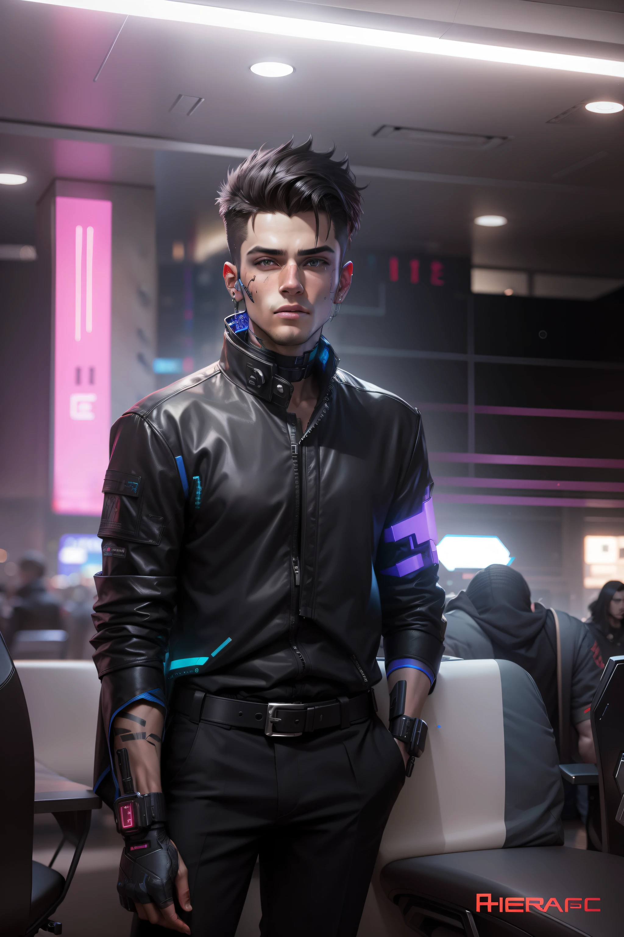 Change background cyberpunk handsome boy, realistic face, 8k, ultra realistic