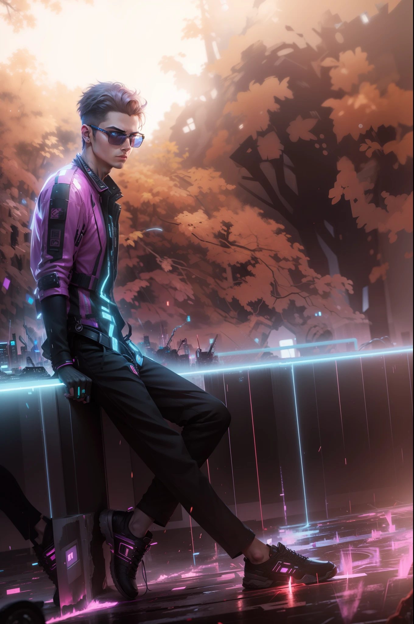 Change background cyberpunk handsome boy, realistic face, 8k, ultra realistic