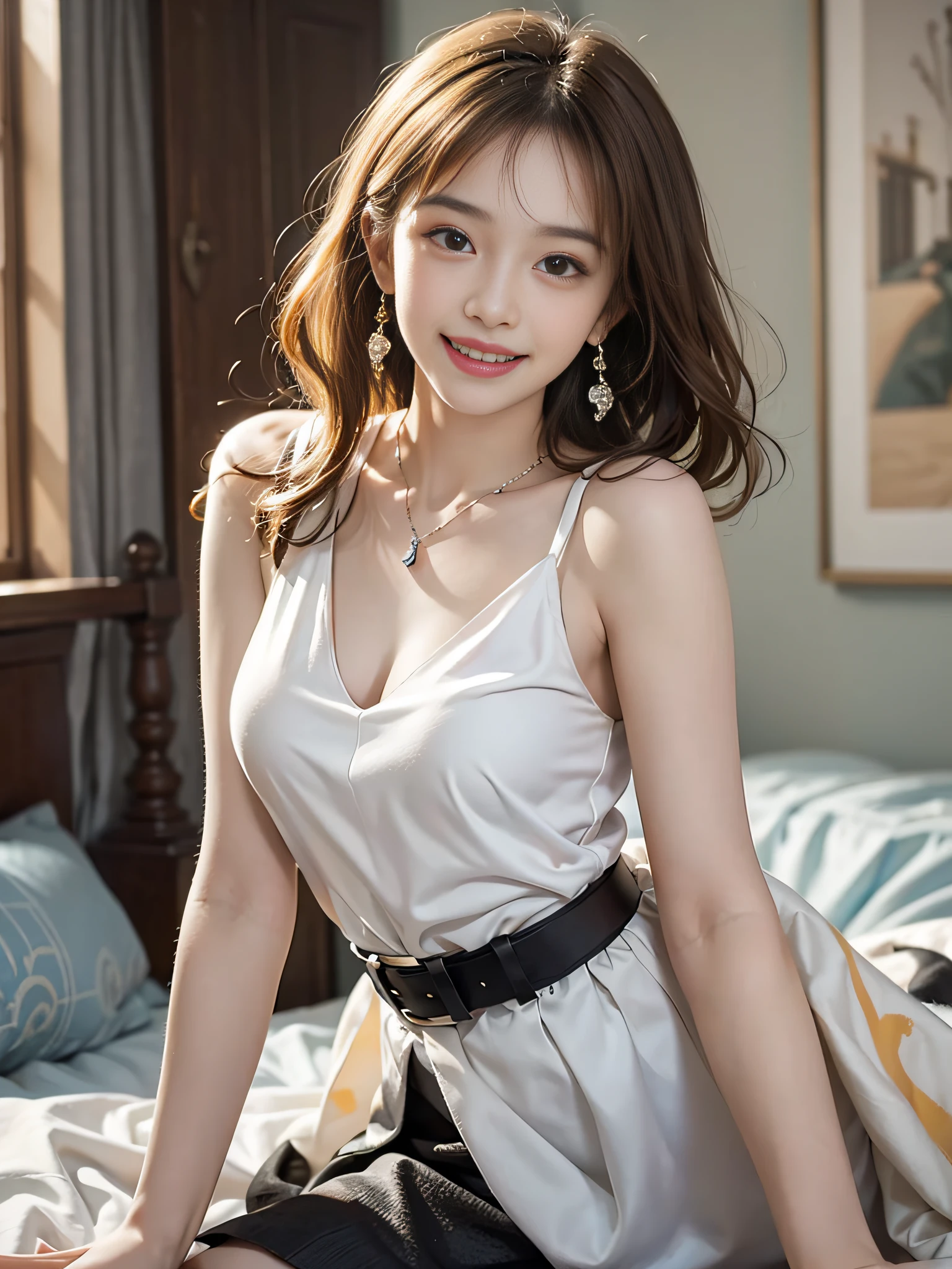 (1 woman:1.1)、​masterpiece、top-quality、(((realisitic:1.5)))、((Very beautiful adult woman、Sitting on the sofa by the window in the room))、((She is wearing a thin silk open dress that is thin on her bare skin:1.5))、(highlydetailed skin:1.2)、((moderately sized udder))、((1 wide open in the front of the dress.8))、(((Breasts exposed from the dress:1.10)))、((Shoulders exposed:1.5))、((Smile: 1.4))、hyperdetailed face、A detailed eye、dark brown  hair、glowy skin、Gorgeous big earrings、Gorgeous Big Necklace、an legs、((see the beholder))、