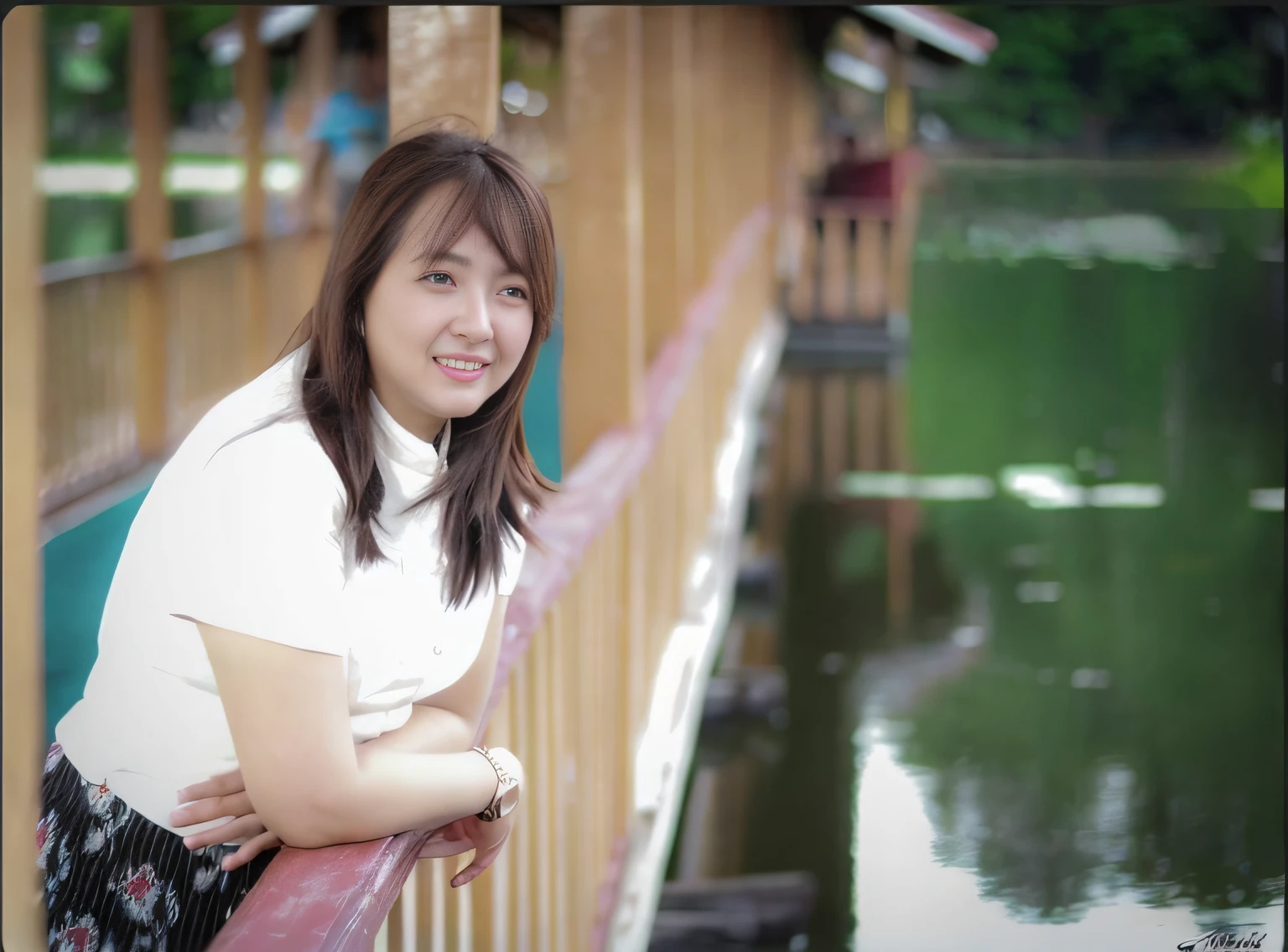 there is a woman that is standing on a bridge by the water, shot on nikon d 3 2 0 0, photo taken with canon 5d, in lake, shot on sony alpha dslr-a300, inspired by Ni Yuanlu, taken with the best dlsr camera, joy ang, inspired by Kim Du-ryang