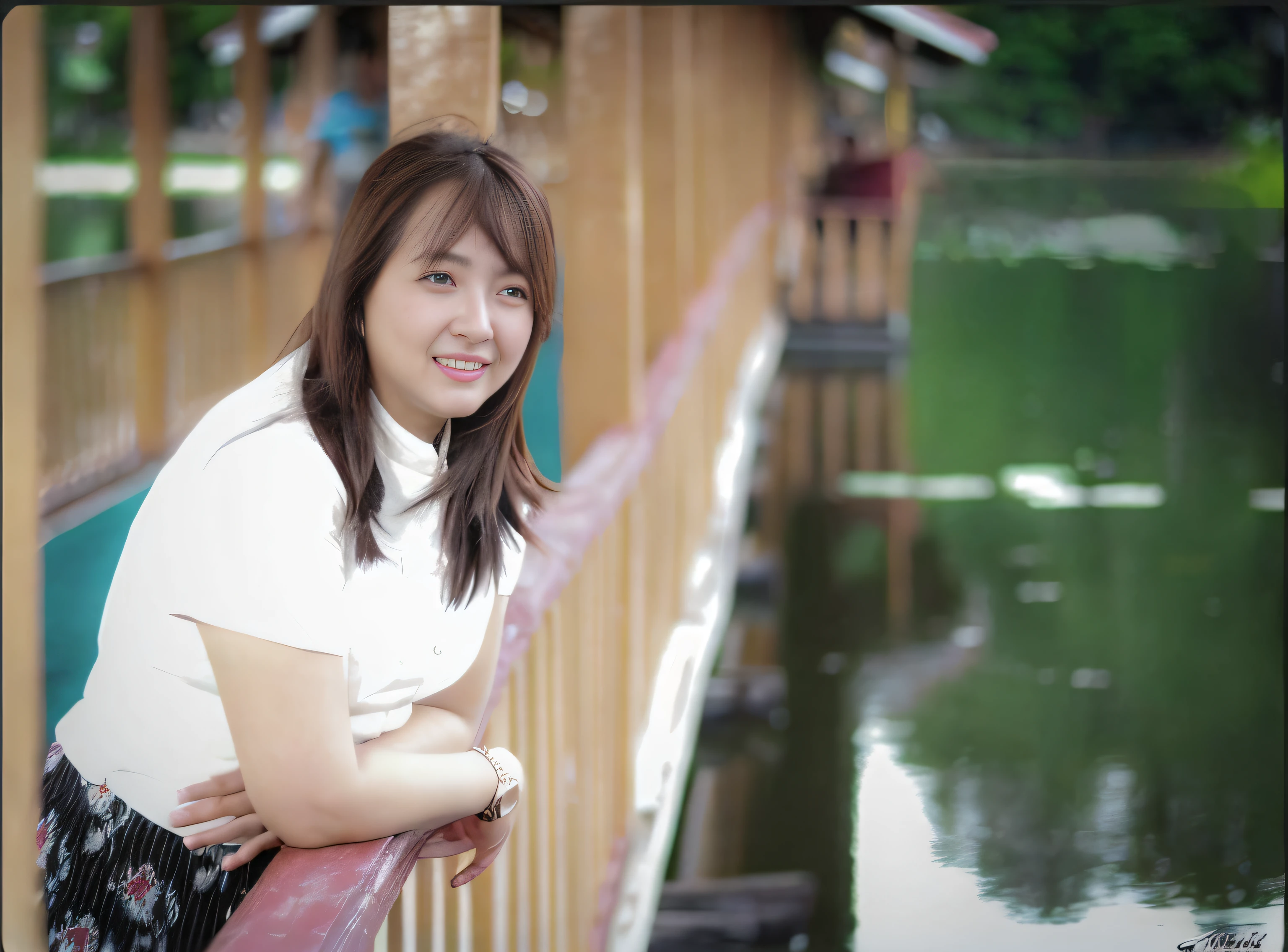 there is a woman that is standing on a bridge by the water, shot on nikon d 3 2 0 0, photo taken with canon 5d, in lake, shot on sony alpha dslr-a300, inspired by Ni Yuanlu, taken with the best dlsr camera, joy ang, inspired by Kim Du-ryang