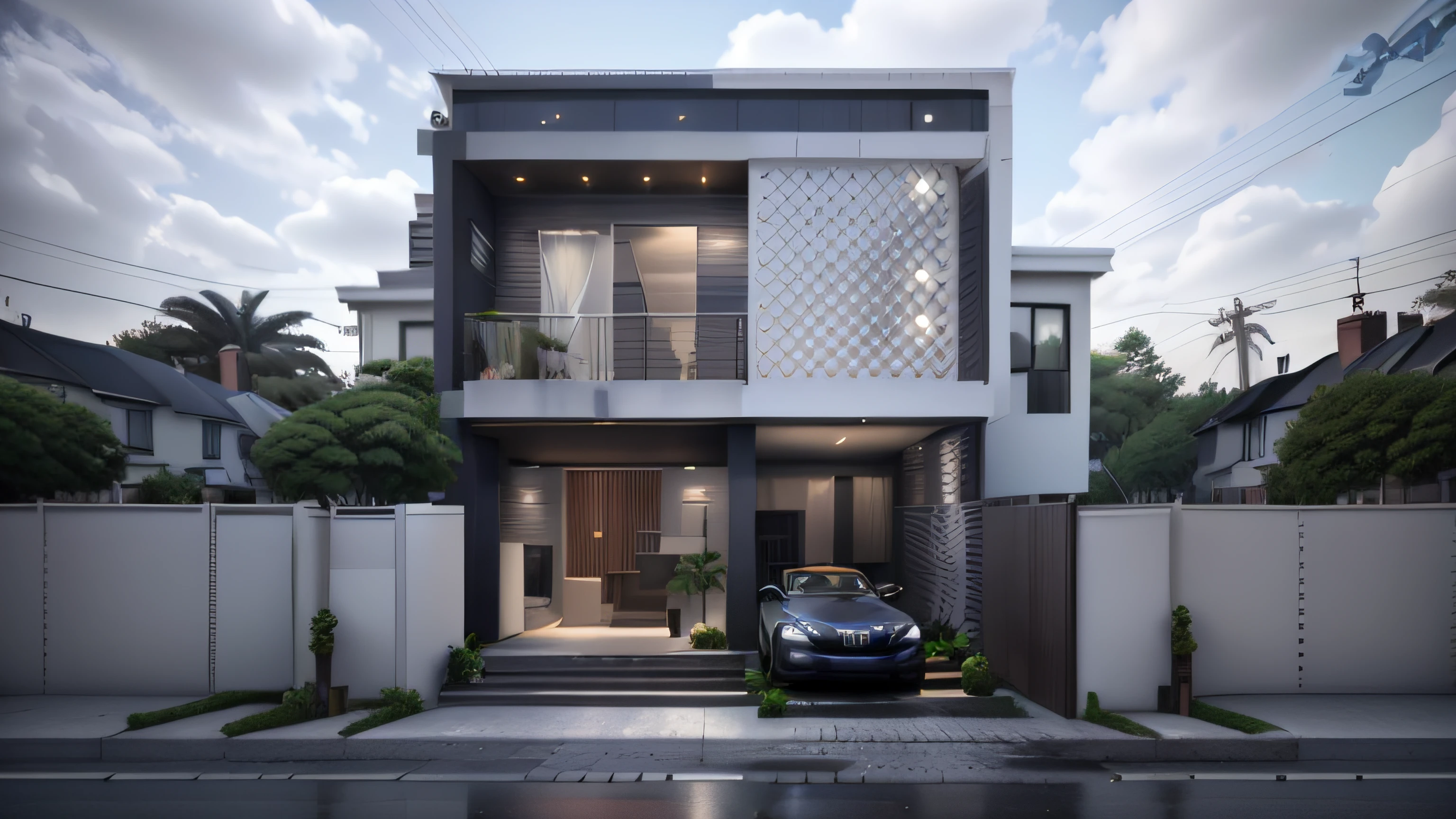 arafed house with a car parked in front of it, 3 d renders, 3d rendering, 3 d rendering, complete house, 2 d render, 3 d render, 3d render, overall architectural design, d render, architectural visualization, front-view, concept house, render 3 d, realistic 3d render, realistic 3 d render, 3 - d render