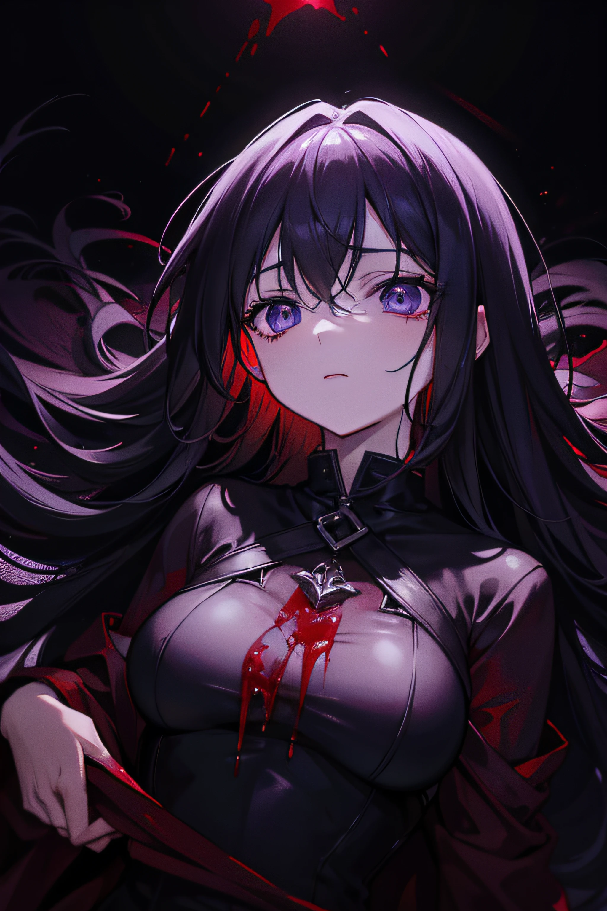 dark background, atmospheric, surreal, beautifully lit, dead body, blood everywhere, blood splash, blood color purple,