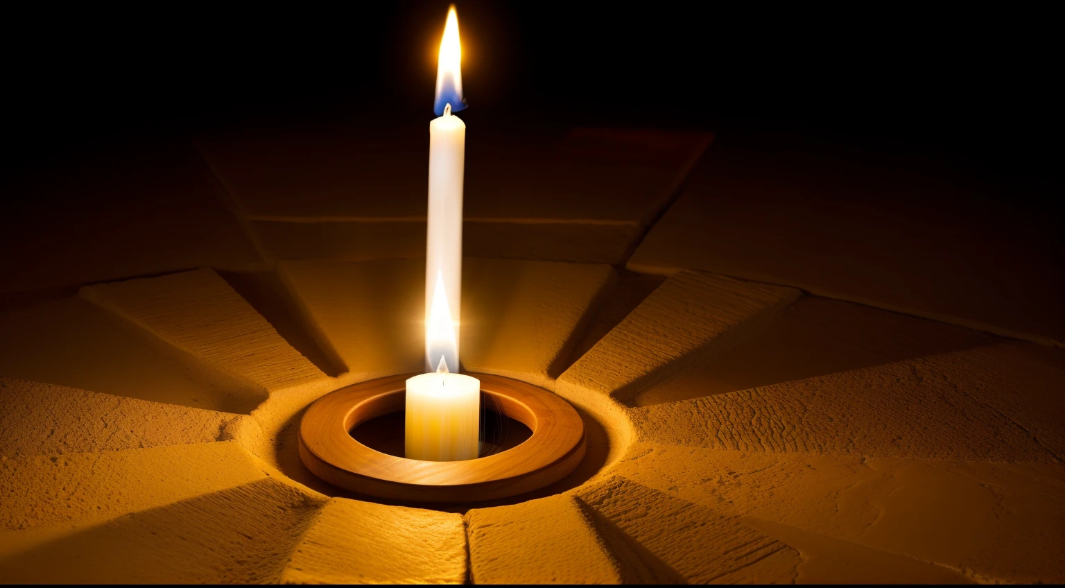 Uma vela acesa em um ambiente escuro, symbolizing faith as a source of light that guides the way.
