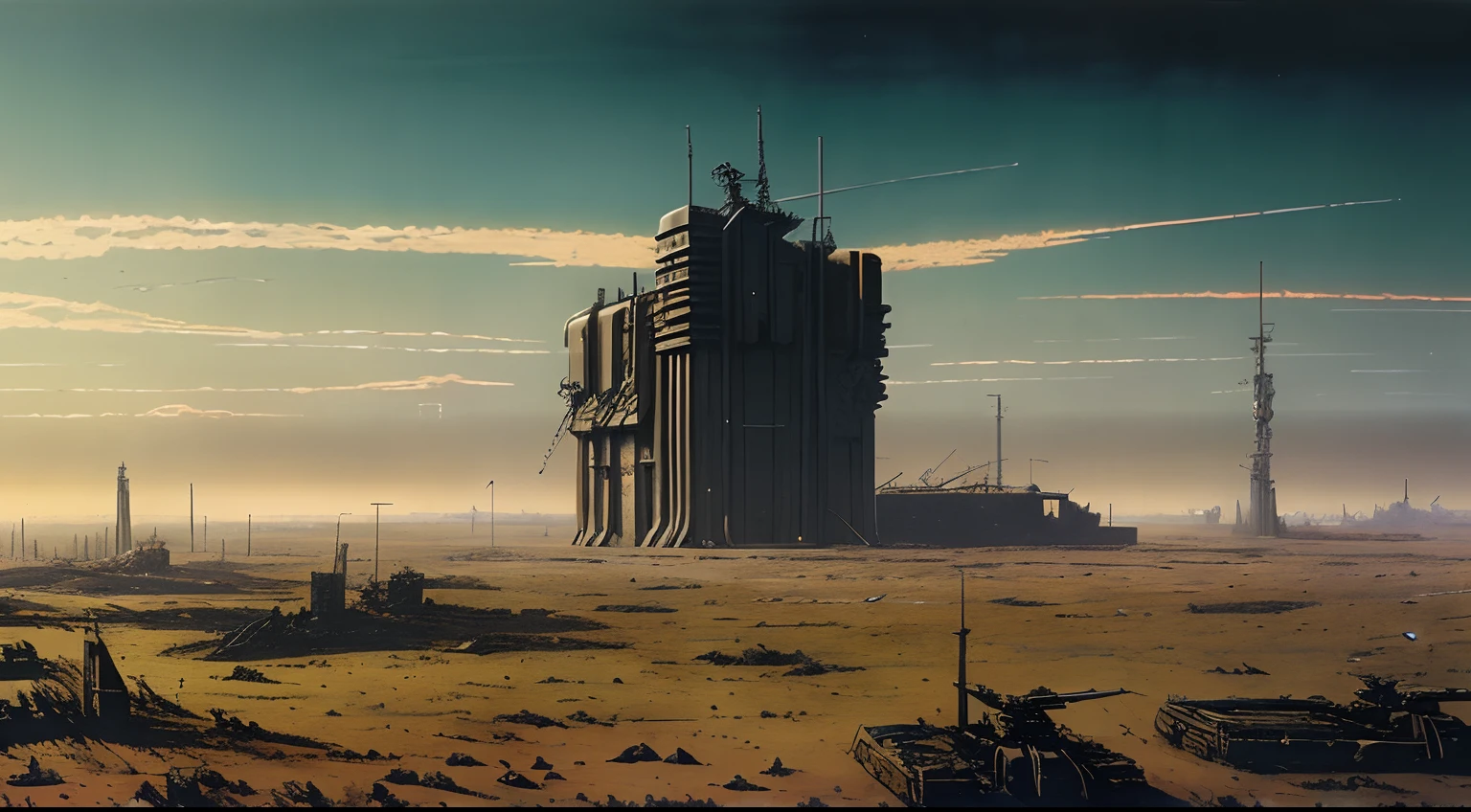final of Evangelion, post apocalyptic,Sci-fi base scene，Huge scene, epic concept art，wide angle scene, zdzislaw beksinski