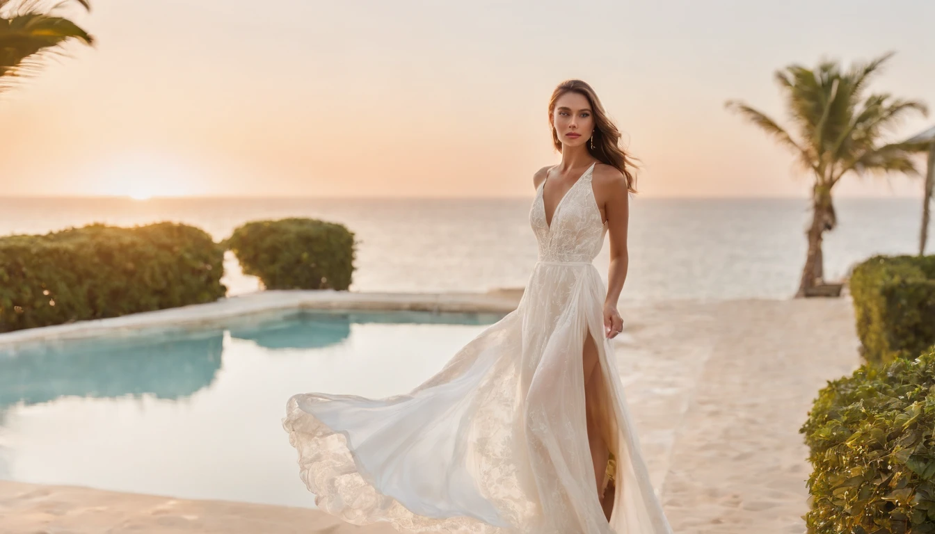Resort Paradise | Photographer: Slim Aarons | Camera: Sony Alpha 1 | Lens: Sony FE 24-70mm f/2.8 GM Capture a fashion shoot in a luxurious resort setting, inspired by the timeless and glamorous photography of Slim Aarons. Utilize a Sony Alpha 1 camera paired with a Sony FE 24-70mm f/2.8 GM lens to capture stunning images that convey the elegance, leisure, and indulgence of the fashion and the resort environment.