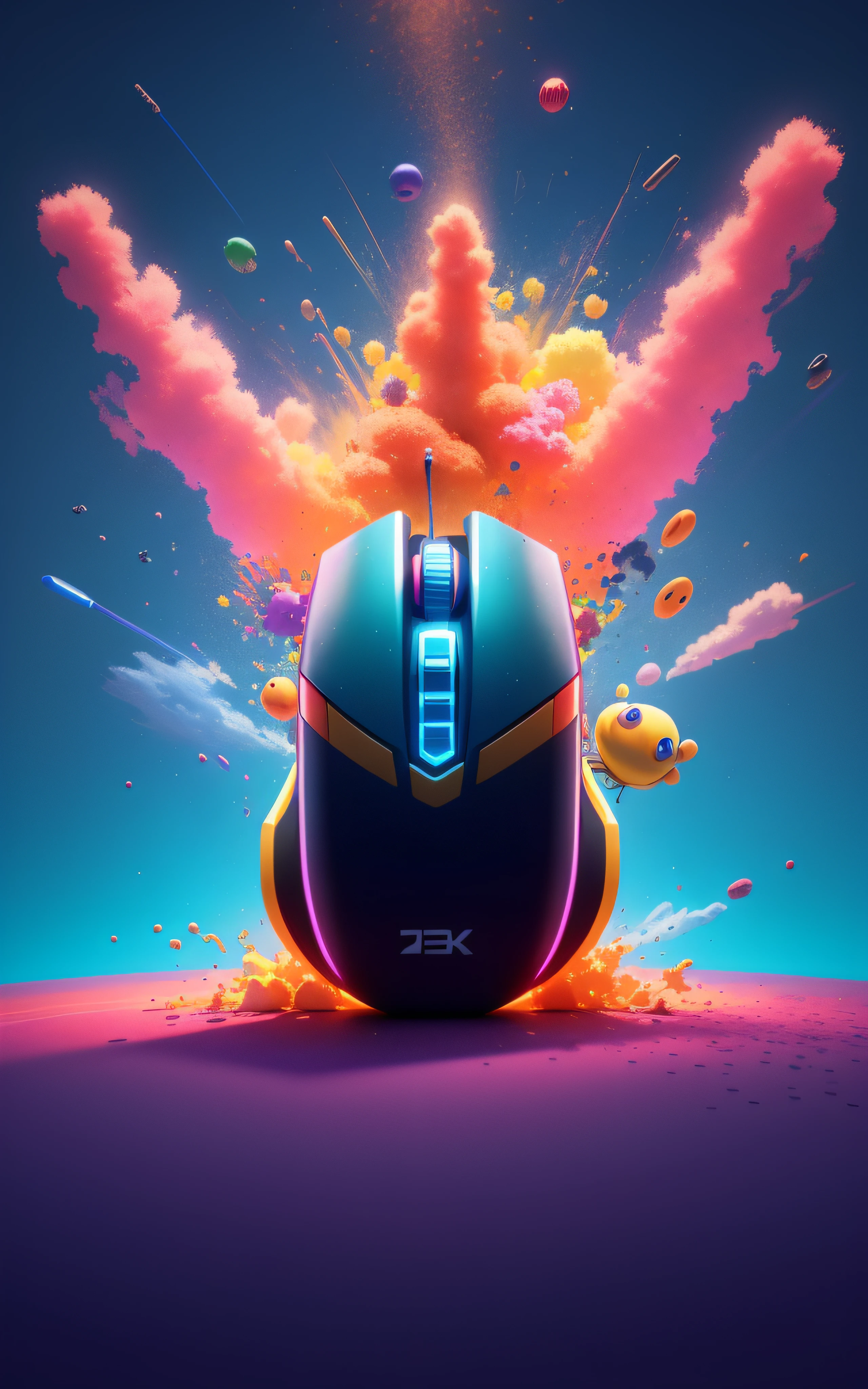 a closeup of a computer mouse with a colorful explosion, rato para computador, rato, HQ 4K papel de parede do telefone, Directed by: Filip Hodas, cinema 4d render colorido, digital art render, papel de parede do pc, 3d arte digital 4k, wallpaper mobile, beeple daily art, rato ciborgue, cores do bipe, product render, rossdraws global illumination