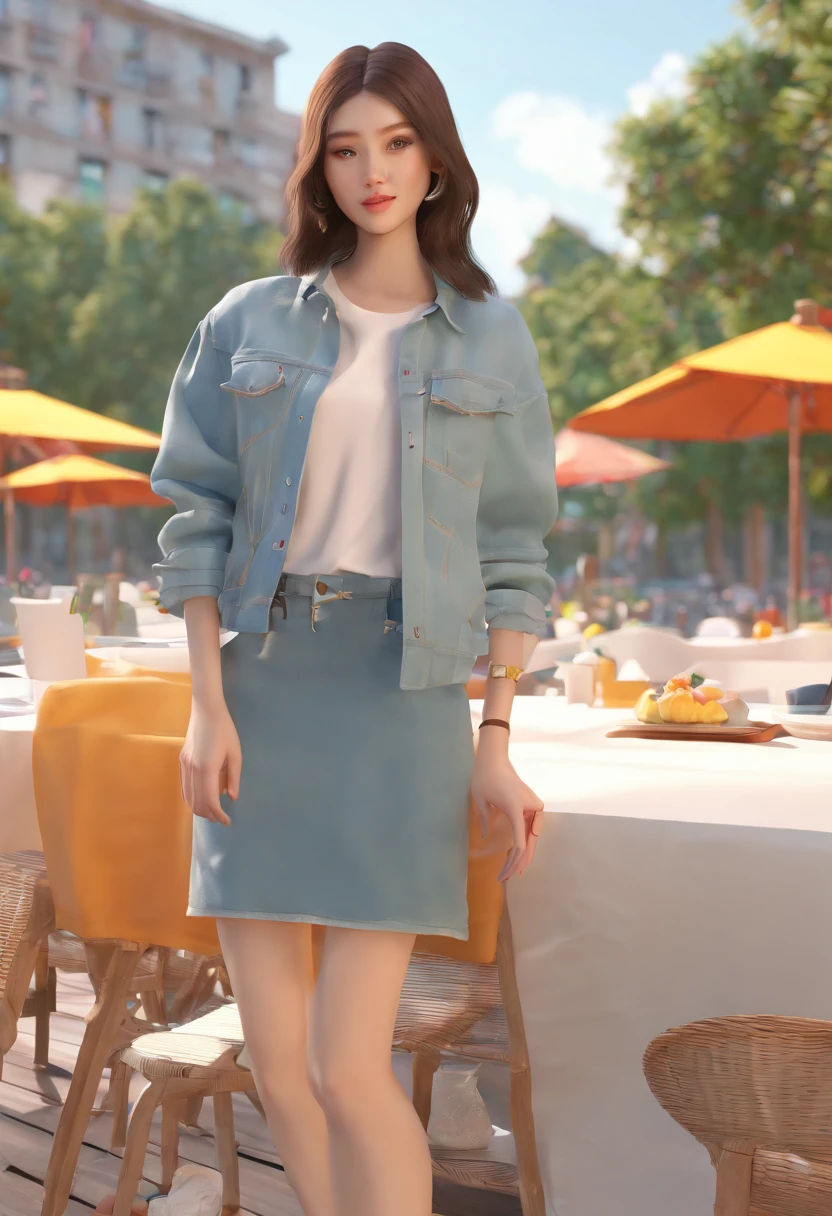 arafed woman standing in front of a table, casual clothing style, casual clothing, cute casual streetwear, full body cute young lady, mini jeans skirt, casual clothes, trending at cgstation, casual modern clothing, modern casual clothing, casual summer clothes, wearing casual clothes, full body picture, e-girl, simple clothes, e - girl