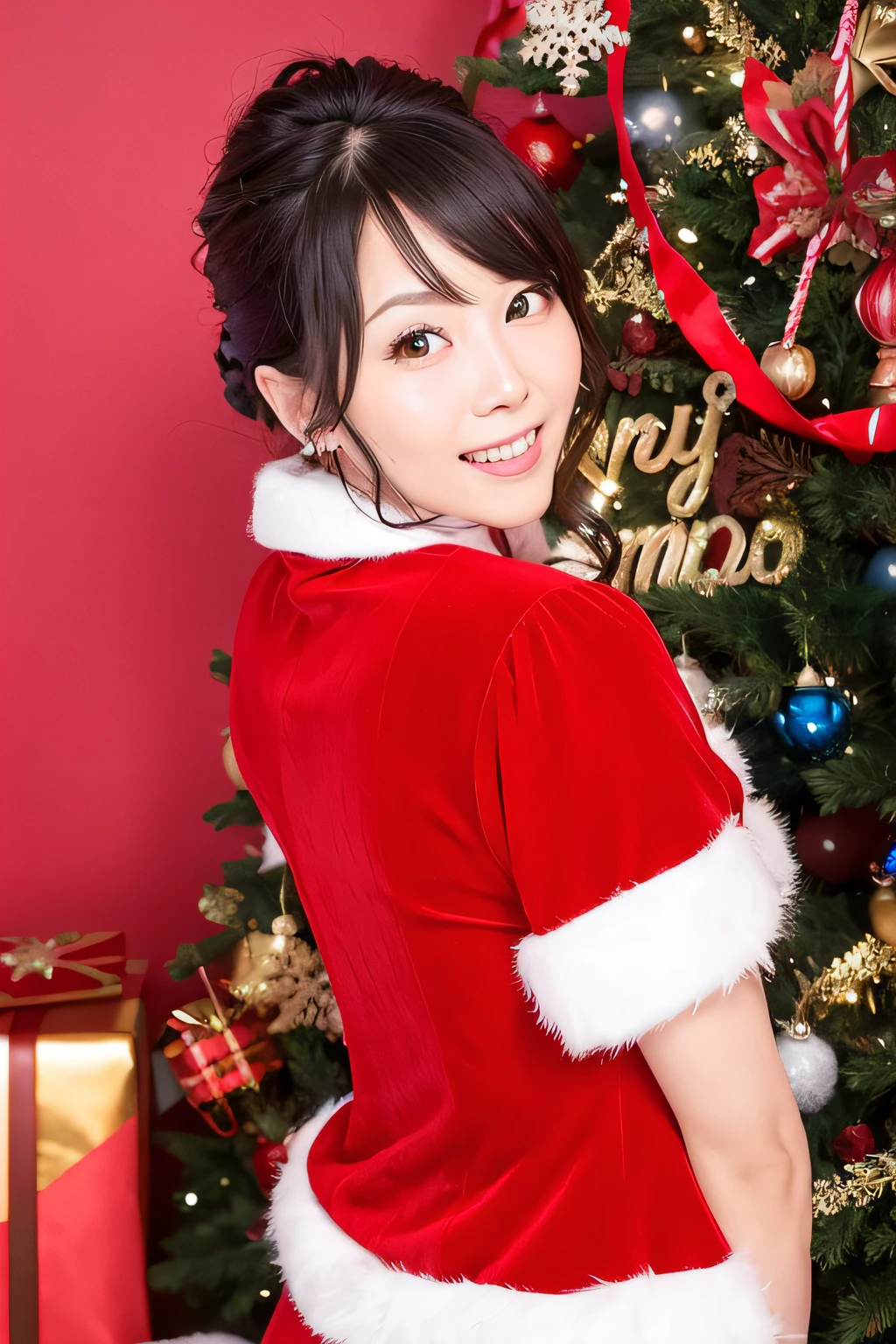 Alaf posing for a photo in Santa costume,Keep your face as it is、 Happy!!!, The clothes are peeled off and big breasts look