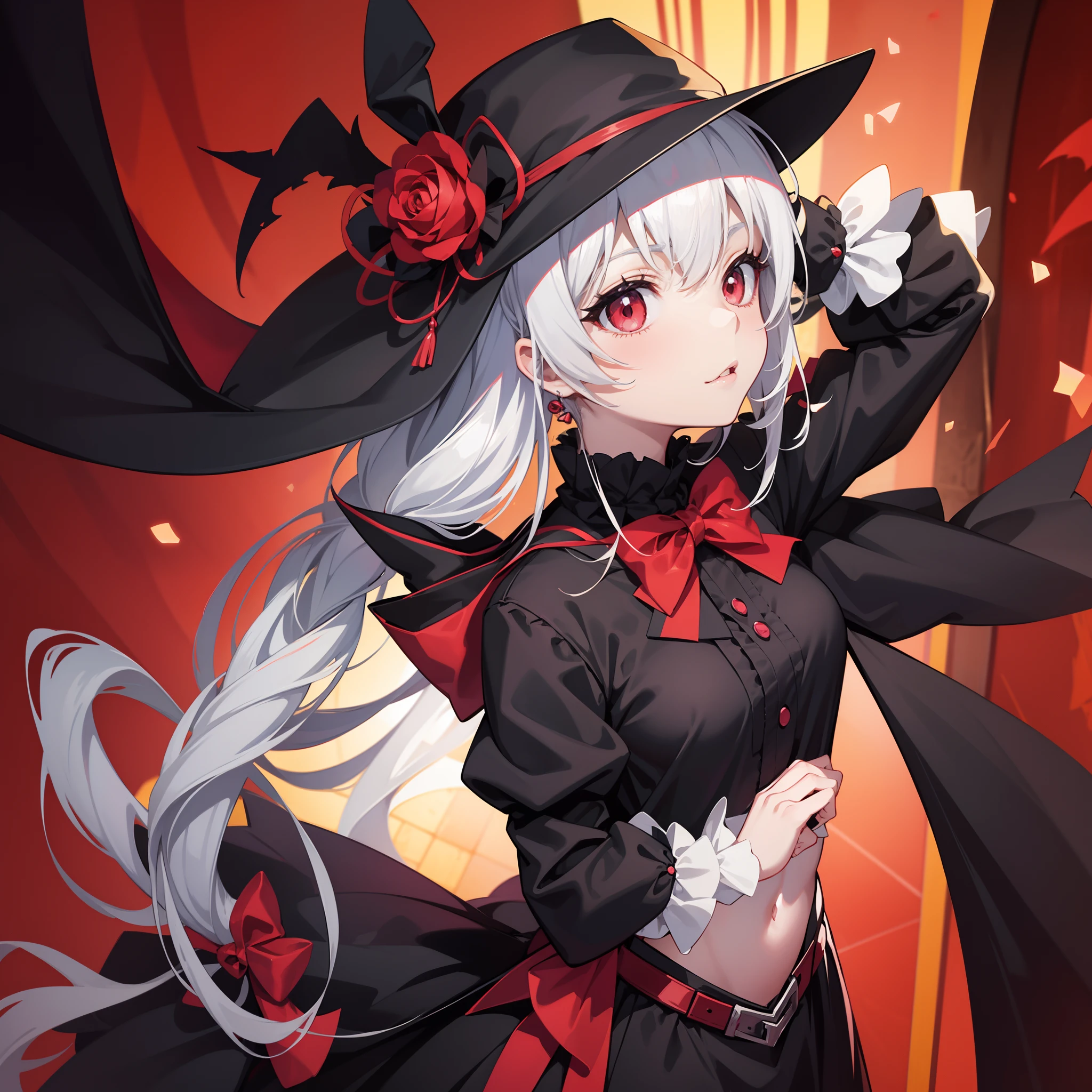 Anime girl with black hat and red eyes dressed in black, gapmoe yandere grimdark, gapmoe yandere, demon anime girl, portrait gapmoe yandere grimdark, Anime monster girl, (Anime girl), in an anime style, Anime waifu, neferpitou, anime moe art style, In anime style