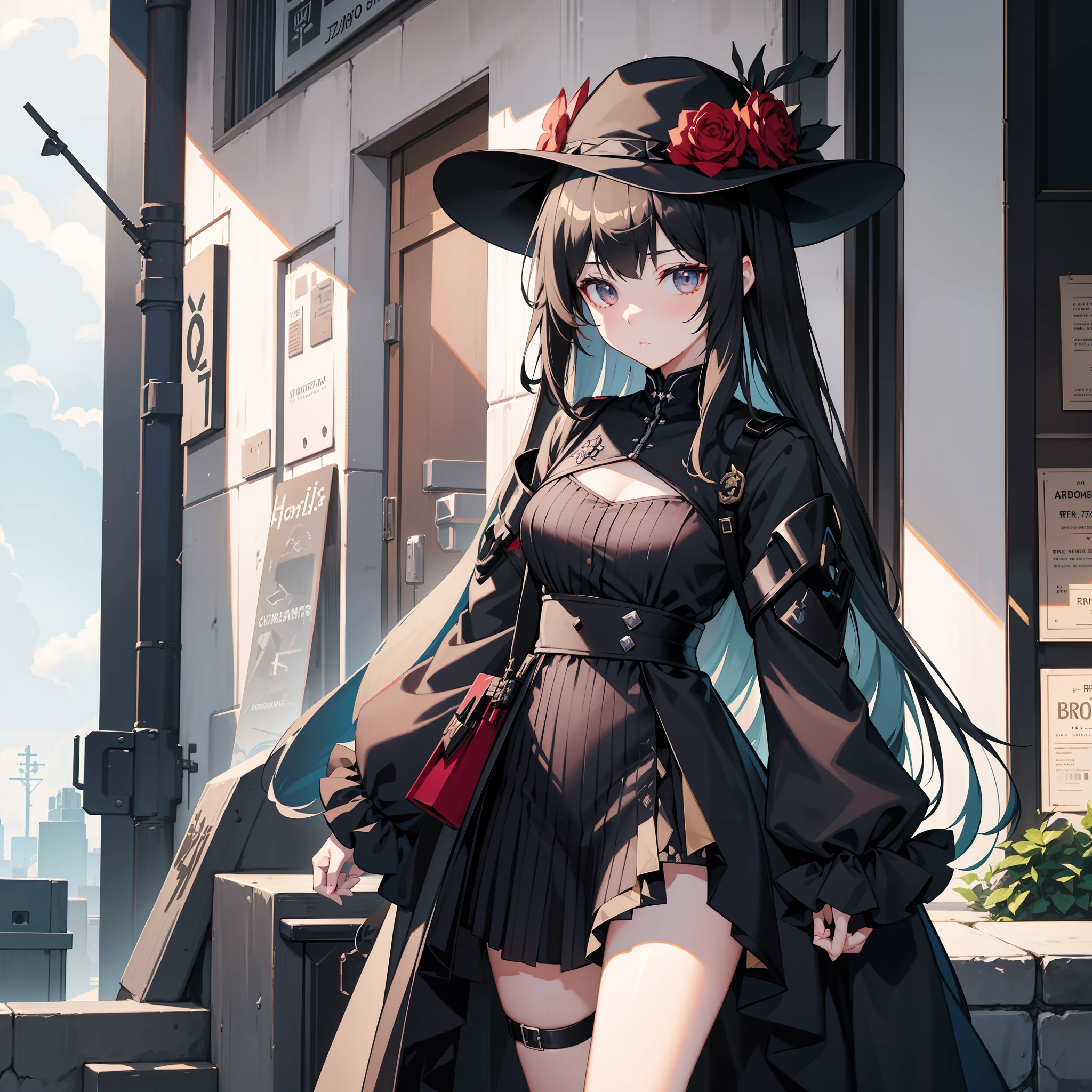 a close up of a person in a dress and hat, From Arknights, girls frontline style, from girls frontline, Anime girl wearing black dress, 1 7 - year - old anime goth girl, Fine details. Girl Front, loli in dress, anime moe art style, Guviz-style artwork, Anime style. 8K