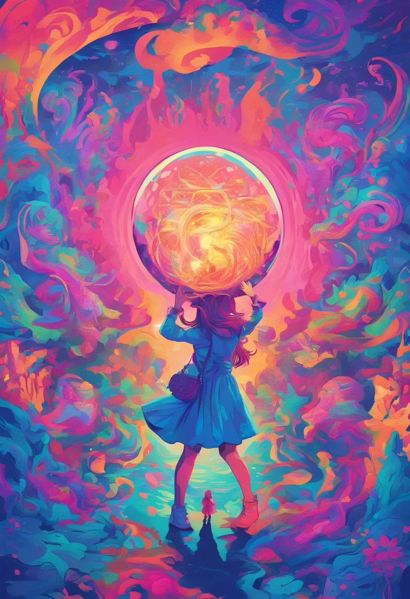 dream magical,schoolgirls,hold a crystal ball in the hand,Blue gradient clothes,roleplaying,dragon girl