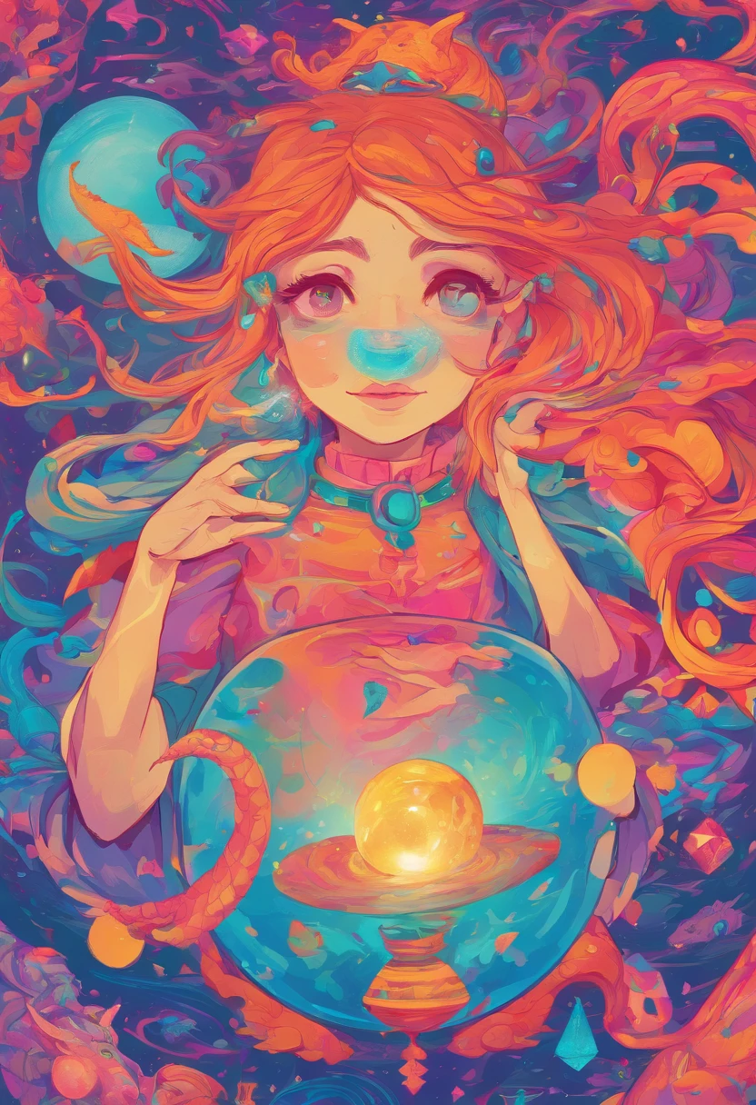 dream magical，schoolgirls，hold a crystal ball in the hand，Blue gradient clothes，roleplaying，dragon girl