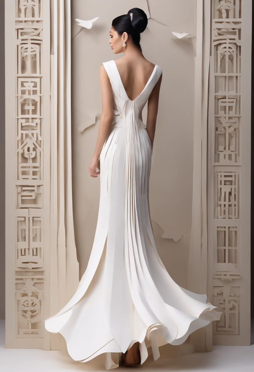 long dress with side slit with ruffles and drape