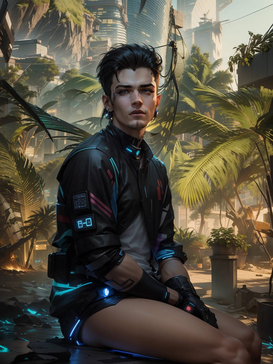Change background cyberpunk handsome boy realistic face