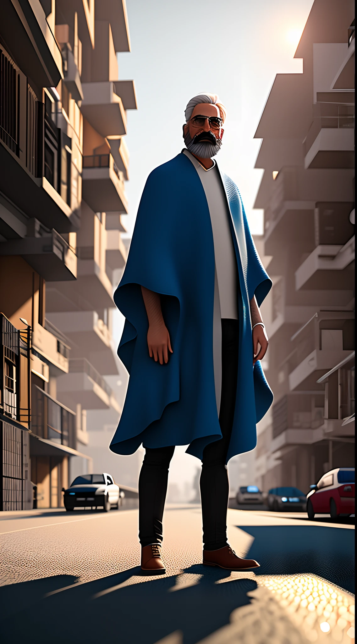 60-year-old man standing, homem arafed, with beard and a beggar's cloak standing near the city, filme 8k ainda, de Etienne Delessert, barba grisalha, filme ainda 8 k, cabelo grisalho e barba, barba grisalha, barba branca curta, por Matija Jama, retrato 8k render, retrato tiro 8 k, barba robusta, the city of Jericho behind him