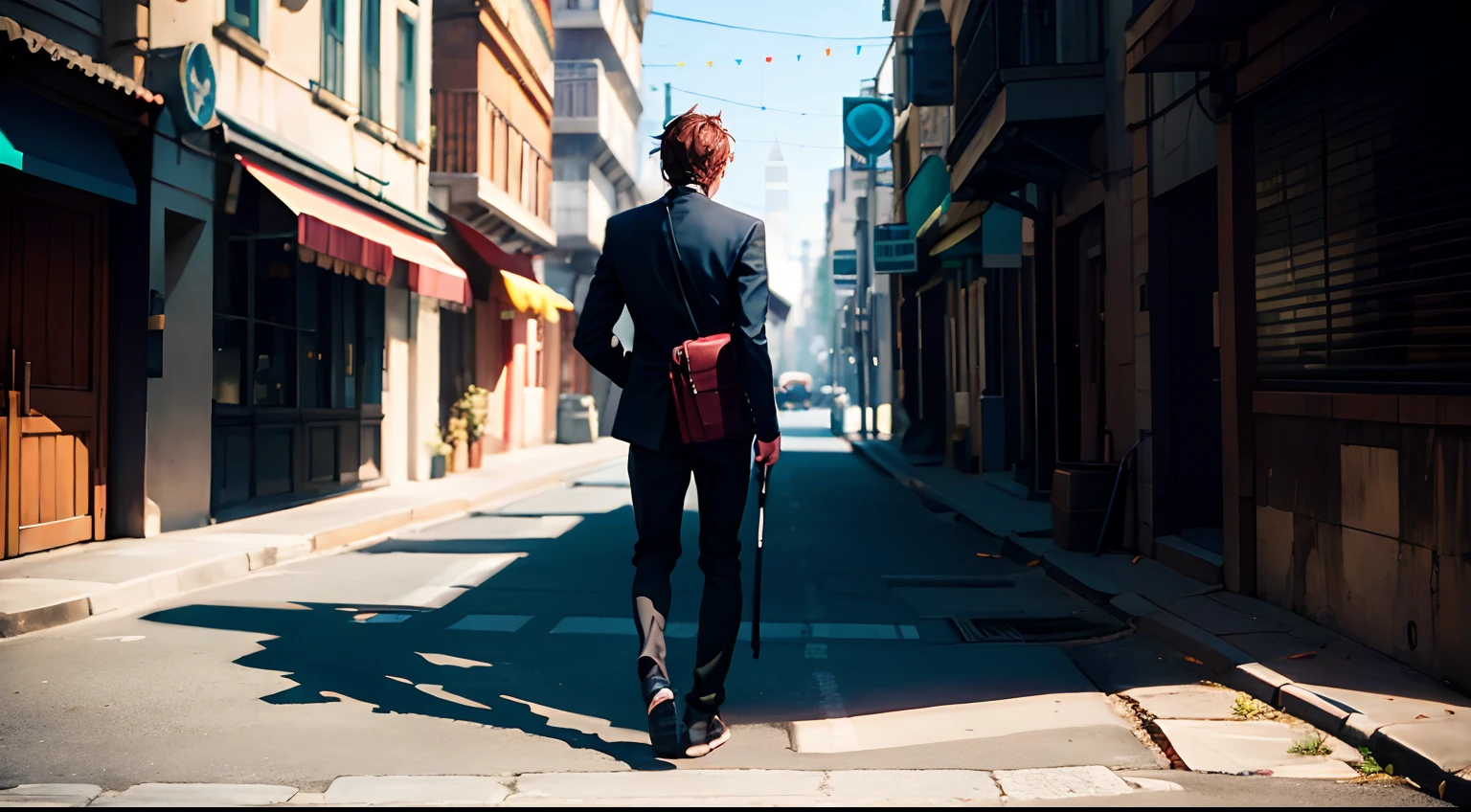 best qualtiy，8K，Back Shadow，A male journalist，A half body，Background street