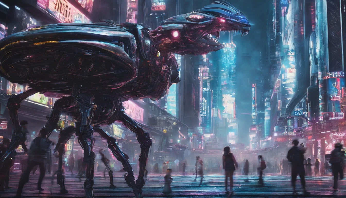 In a futuristic metropolis, Super Sexy Cyborg Girl, Her clothes were torn to shreds, Standing against the backdrop of towering holographic billboards, In a sea of bustling crowds, It shows the fusion of man and machine in the cyberpunk world., digital art, High-resolution rendering,