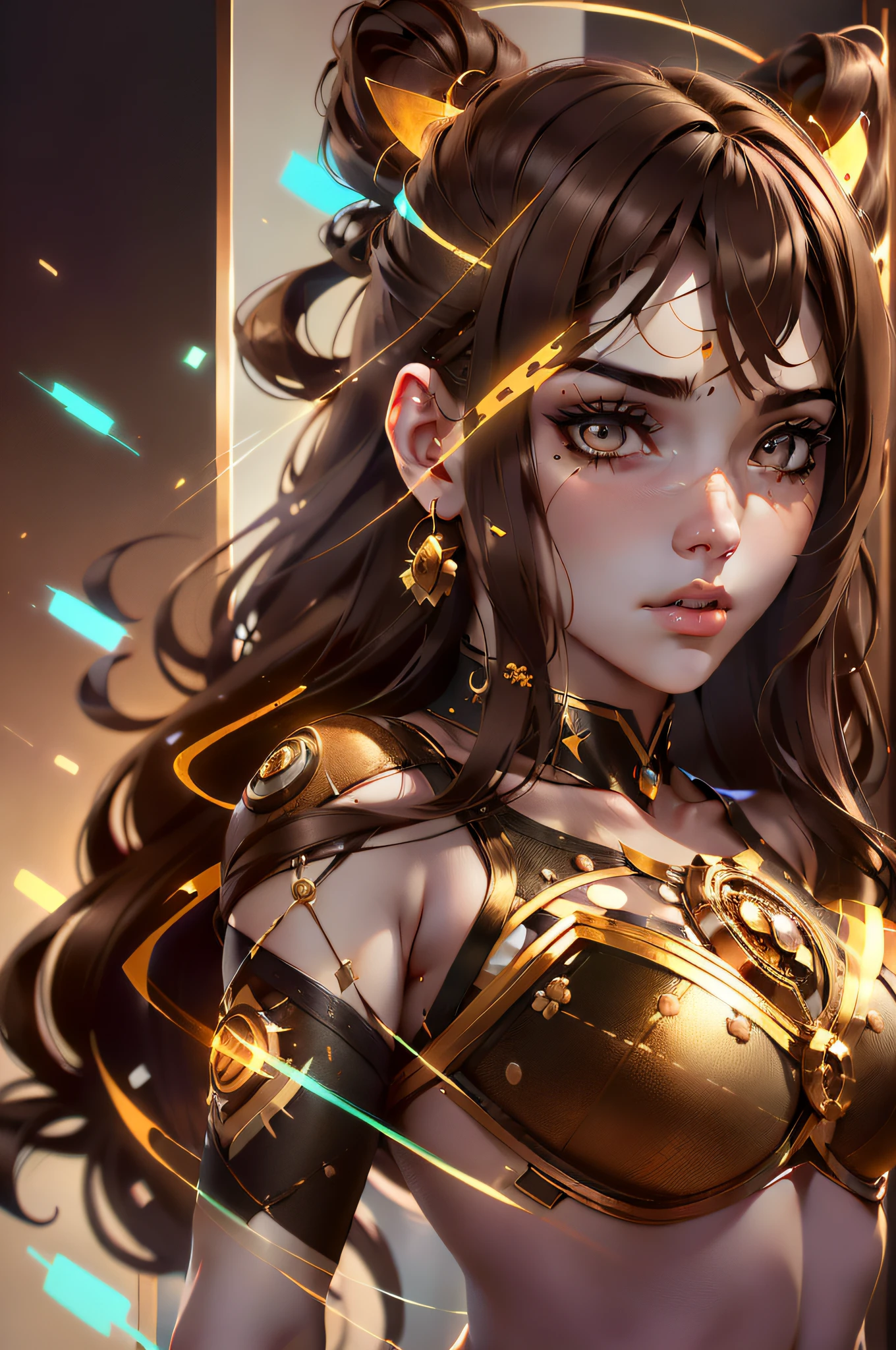 Irelia de League of Legends, KDA Irelia ((luz realista, best quality, 8k, master part :1.3)), auto-disparo, 1 cinta, Mulheres bonitas com figura perfeita :1.4, Abs :1.1, (brown hair, Seios enormes :1.5), Arabic costumes :1.2, cama, Rosto ultra-detalhado, Olhos detalhados, Double eyelidm, perfect hands, perfect fingers, seios perfeitos, cabelo perfeito, rosto perfeito, Corpo Perfeito