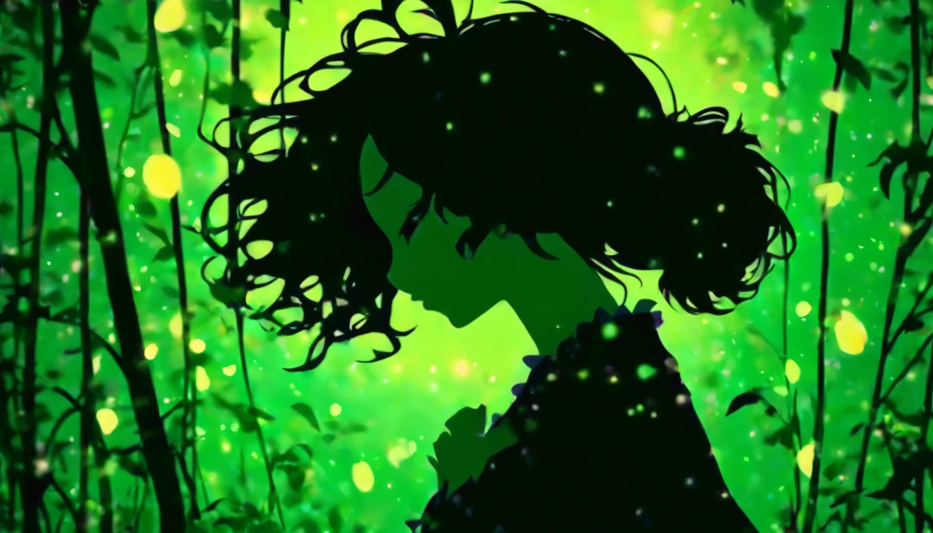 (Silhouette Art,cutouts:1.6)
(((Paper cutting art,A world where only black exists:1.3)
(Cowboy Shot),1 girl,Solo,
(Kimono Girl,profile:1.2),white, Clear and beautiful face,
BREAK
(Lots of fireflies、Pale green light)
Textured glass background,