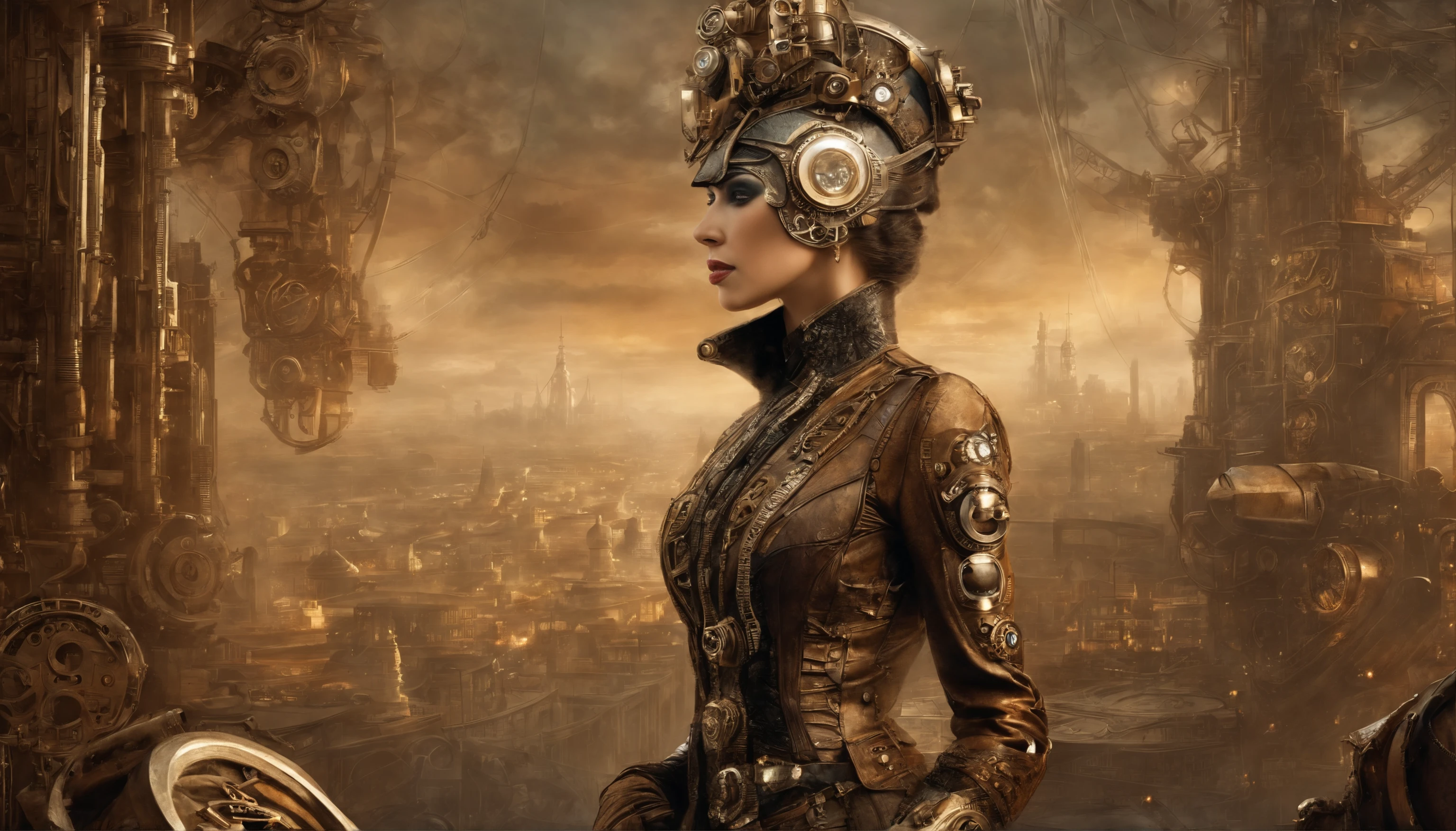 In a futuristic metropolis, Cyborg Woman, Her clothes were torn to shreds, Standing against the backdrop of towering holographic billboards, In a sea of bustling crowds, It shows the fusion of man and machine in the cyberpunk world., digital art, High-resolution rendering,