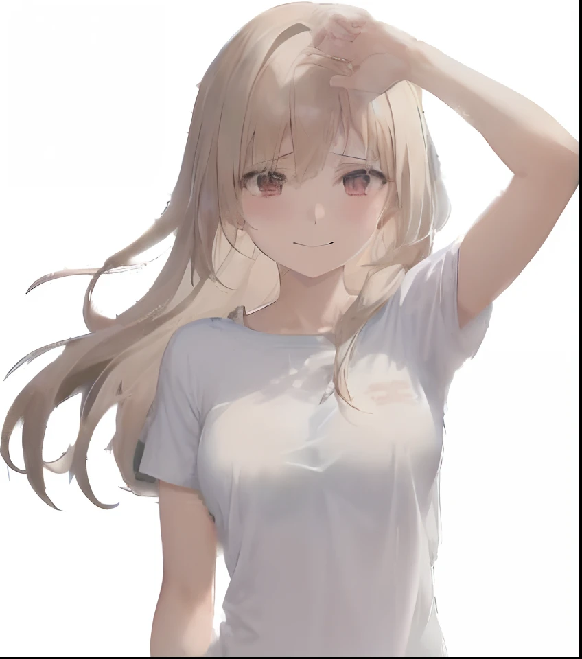 Anime girl with long hair and white shirt pointing at camera, blonde anime girl with long hair, Anime visuals of cute girls, Smooth Anime CG Art, Girl with white hair, guweiz, young anime girl, realistic young anime girl, render of april, Anime Girl with Long Hair, Anime Best Girl, a female anime character, (Anime Girl)