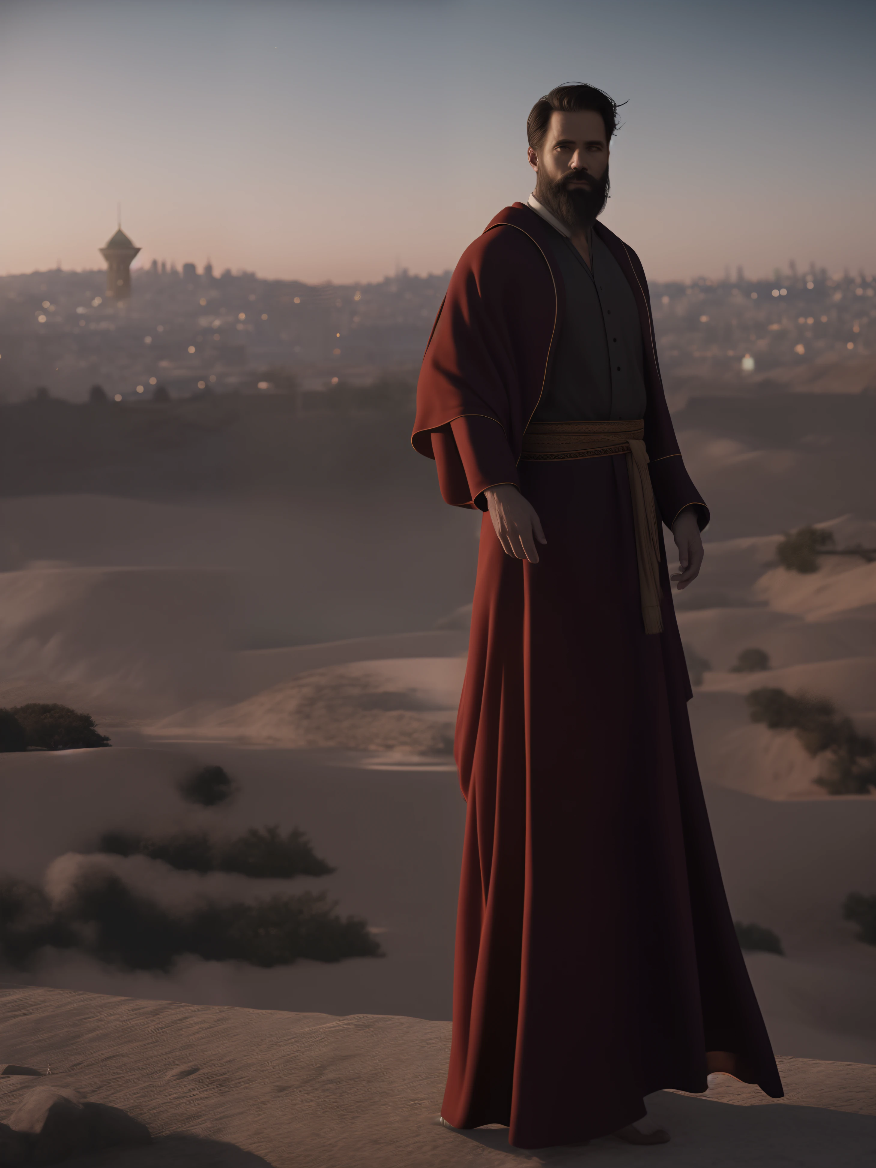 homem 60 anos mostrar corpo inteiro, with a beard and a beggar's cloak standing near the city of Jerusalem, filme 8k ainda, de Etienne Delessert, barba grisalha, filme ainda 8 k, cabelo grisalho e barba, barba grisalha, barba branca curta, por Matija Jama, retrato 8k render, retrato tiro 8 k, barba robusta, the city of Jericho behind him
 INFO