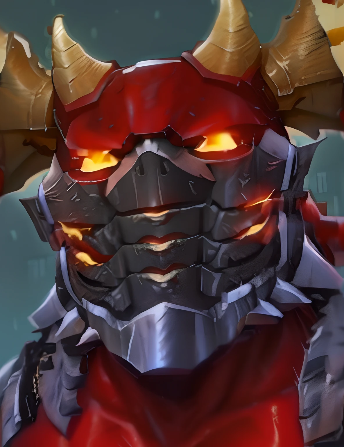 a close up of a red and black mask with horns, draconic looking armor, red demon armor, face of an armored villian, painted portrait of mordekaiser, avatar image, dragon knight, demon armor, deathwing, red heavy armor, cyborg dragon portrait, dragon ancient full plate armor, thertrevkaiser, fire golem creature