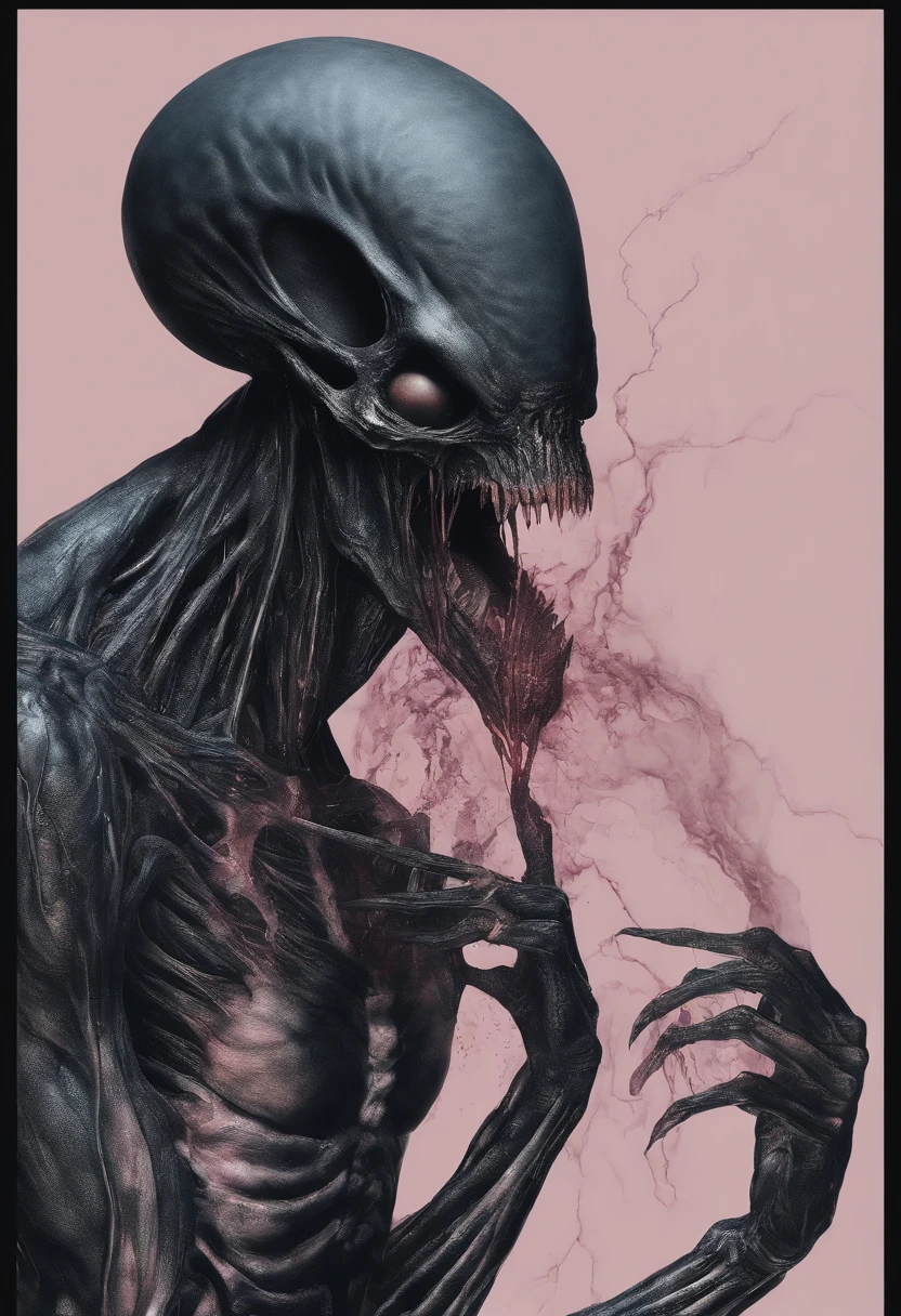 Photographic stills of aliens, Translucent skin,,Veins shown under the skin, Dark, onimous,venom,symbiote,human pov,human on humanoid,male/male,,balls,erection,sex,black body,goo creature,dripping,sweat,wet,open mouth,sharp teeth,long tongue,muscular male,large pecs,by oouna,by dagasi,abs,city,pink ,Negative prompt: white markings, boring_e621, easynegative, badart, simple background, blue body